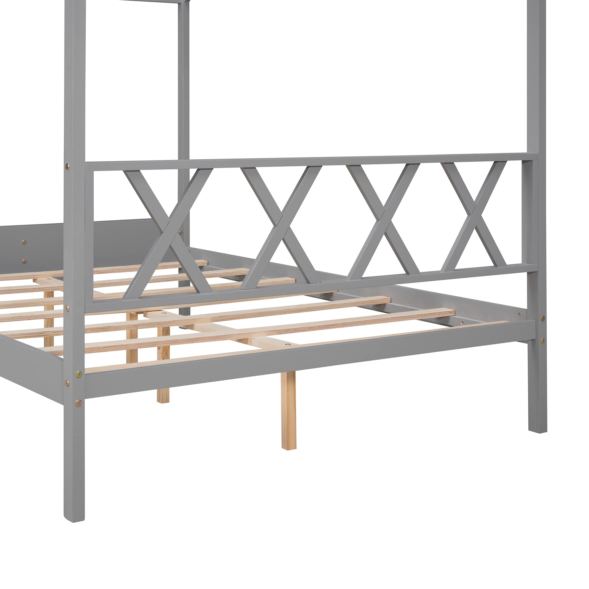 Merax Full Size Wooden House Bed with Storage & Roof - Kids Playhouse Bed for Bedroom, Grey - Perfect for Playrooms, Bedrooms & Imaginative Play