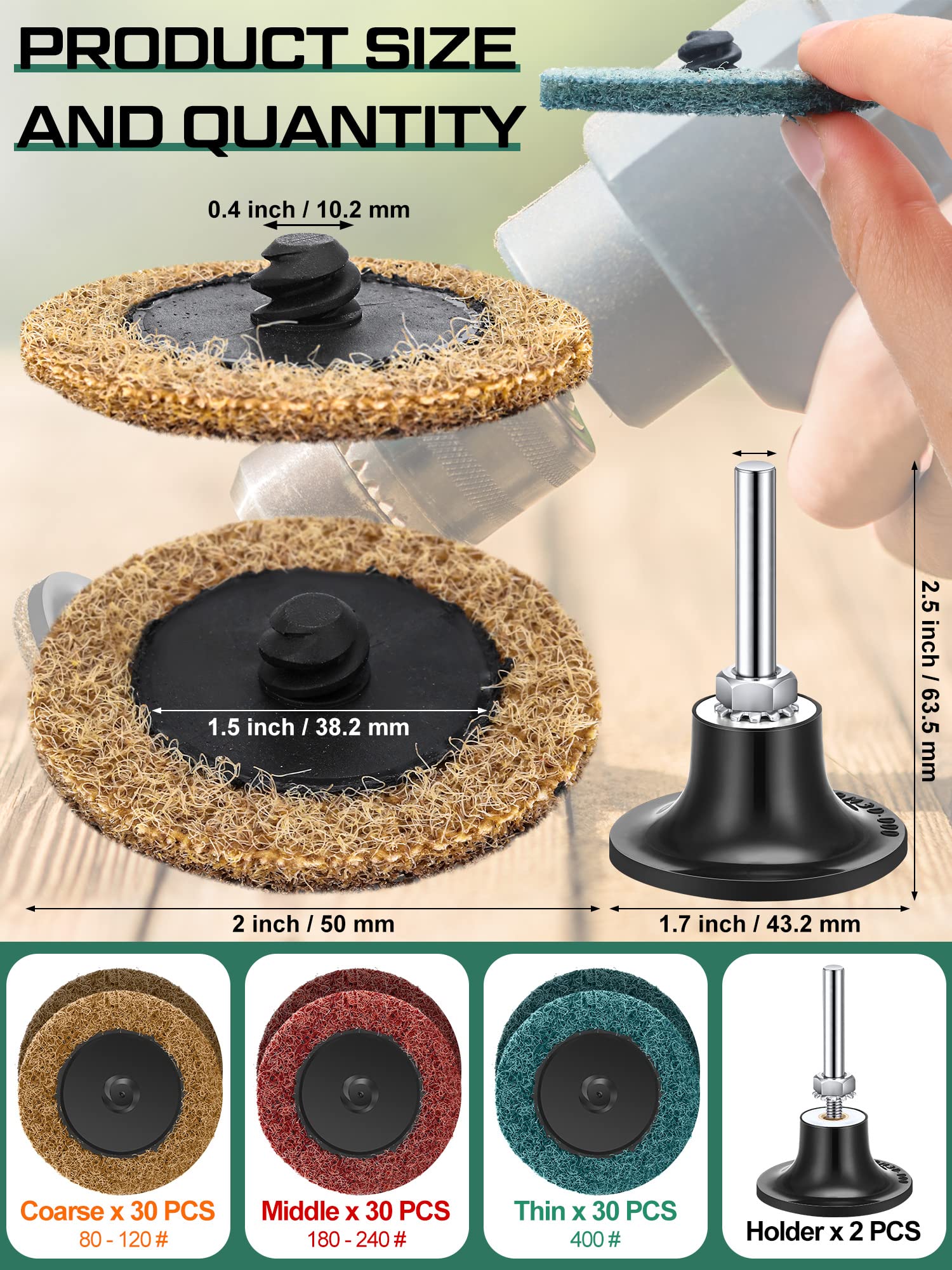 WILLBOND 92-Piece 2-Inch Nylon Sanding Discs Set with 1/4-Inch Holder for Die Grinder - Surface Conditioning, Polishing, Rust & Paint Removal - Perfect for Metal, Wood & Auto Body Work