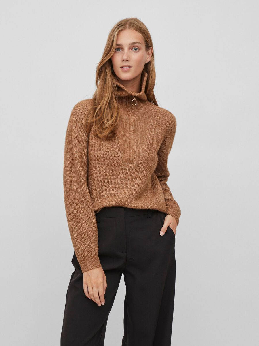 Mathilda Zip Neck Jumper - Women's Cozy Knit Sweater in Toasted Coconut Color | Perfect for Fall & Winter Layering, Casual Outfits and Office Wear
