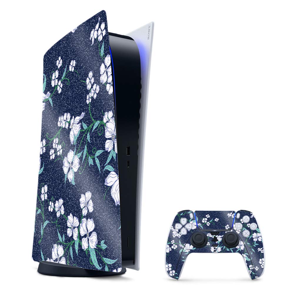 MightySkins Glossy Glitter Gaming Skin for PS5 & PlayStation 5 Digital Edition - White Freesia | Premium Durable High-Gloss Finish | Easy to Apply & Remove | Made in USA | Perfect for Gaming Setups & Console Protection