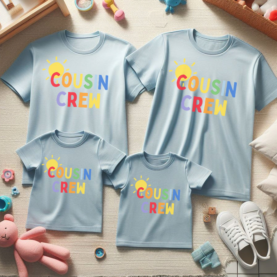 Cousin Crew Summer Matching Sky Blue T-Shirts for Family Reunions & Beach Vacations