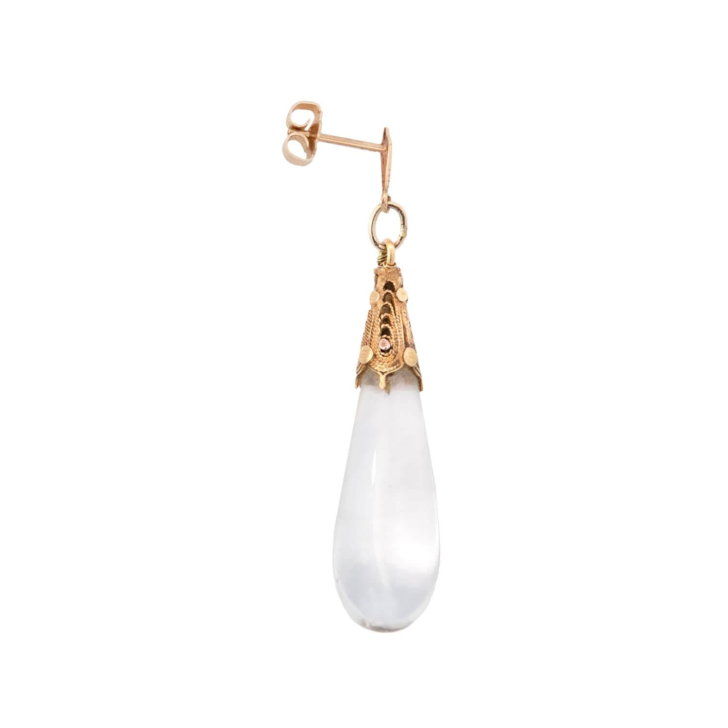 Victorian Style 14K Gold Rock Quartz Crystal Drop Earrings for Women - Elegant Dangle Earrings for Parties, Weddings & Special Occasions