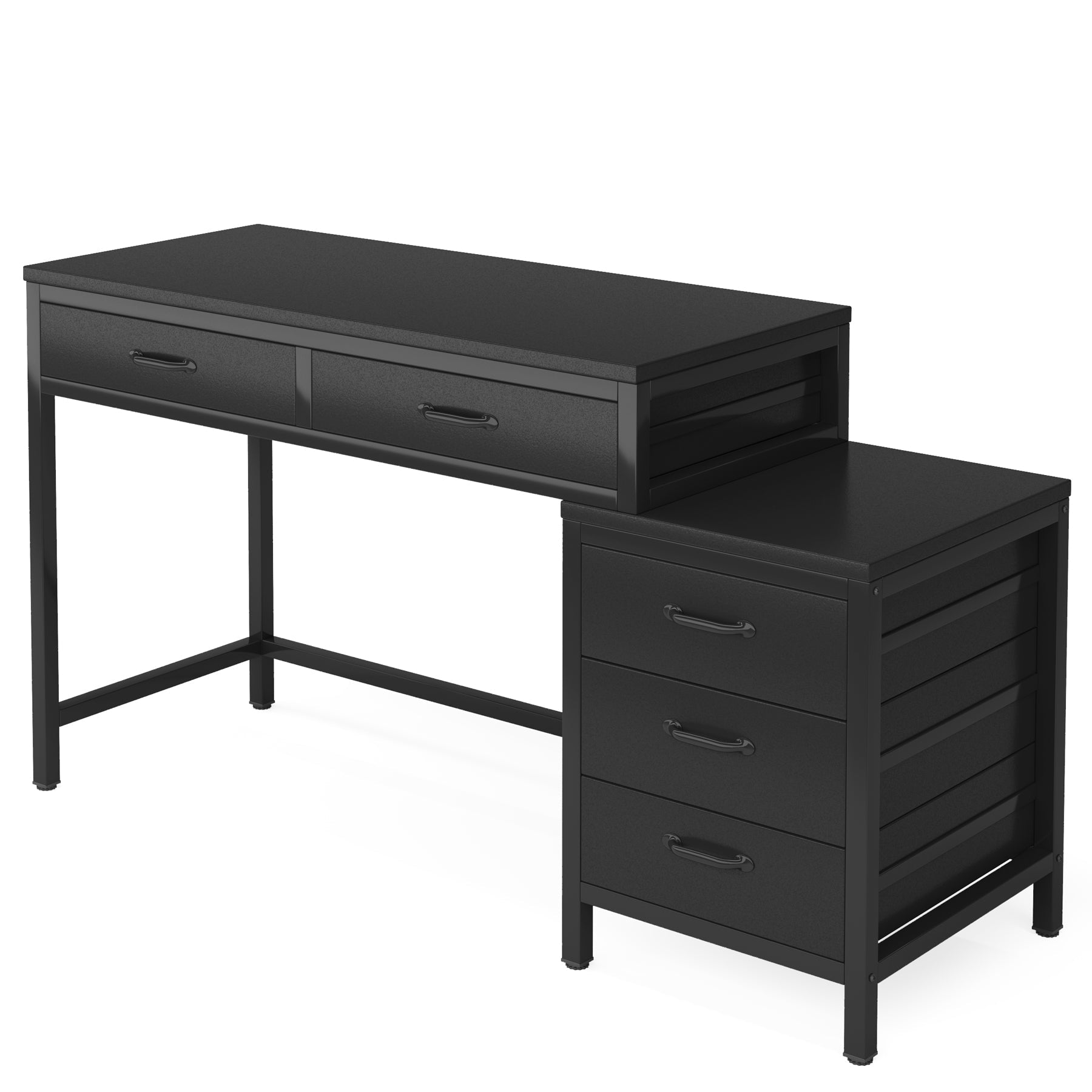 5-Drawer Computer Desk with Reversible Cabinet - Sturdy Study & Writing Table for Home Office, Gaming, and Workspace Organization
