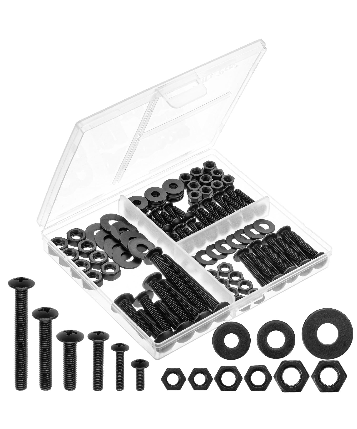 Mr. Pen - 113-Piece Black Bolts, Nuts & Washers Assortment Kit - Assorted Hardware Fasteners for DIY, Home Repair, Furniture Assembly & Automotive Projects