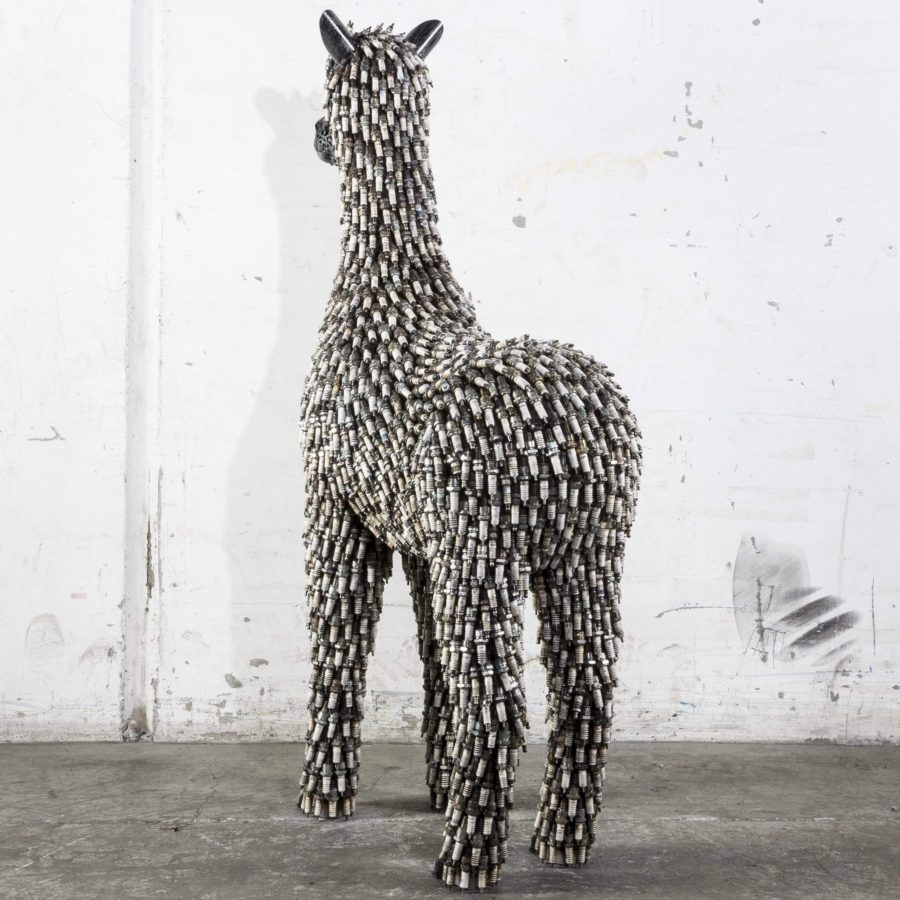 55 Spark Plug Alpaca Sculpture - Handmade Recycled Metal Art (2,800+ Pieces) - Unique Home Decor & Garden Art for Animal Lovers
