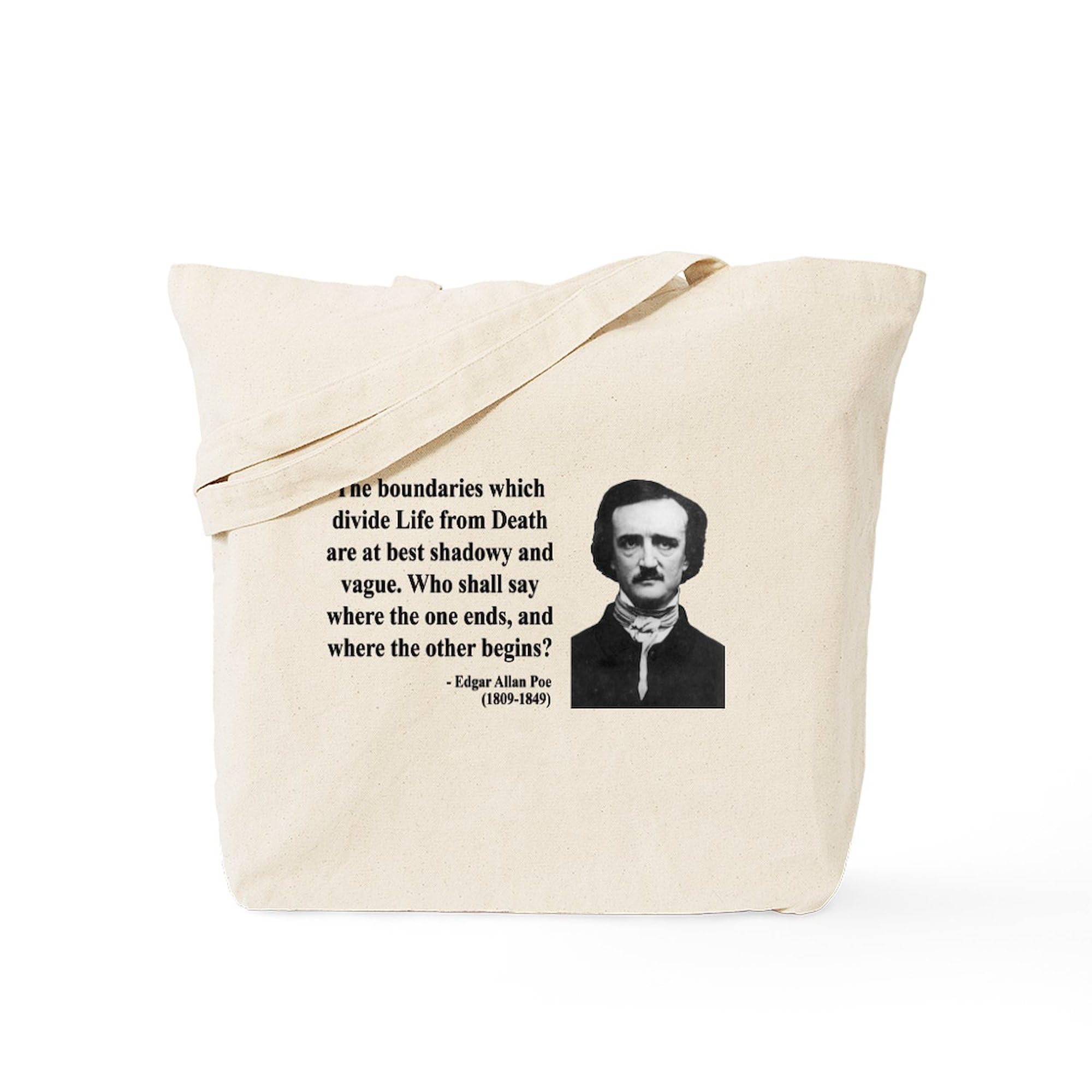 Edgar Allan Poe 16oz Canvas Tote Bag - Natural Reusable Shopping Bag for Book Lovers & Literary Fans - Perfect for Library, Bookstore & Coffee Shop Outings