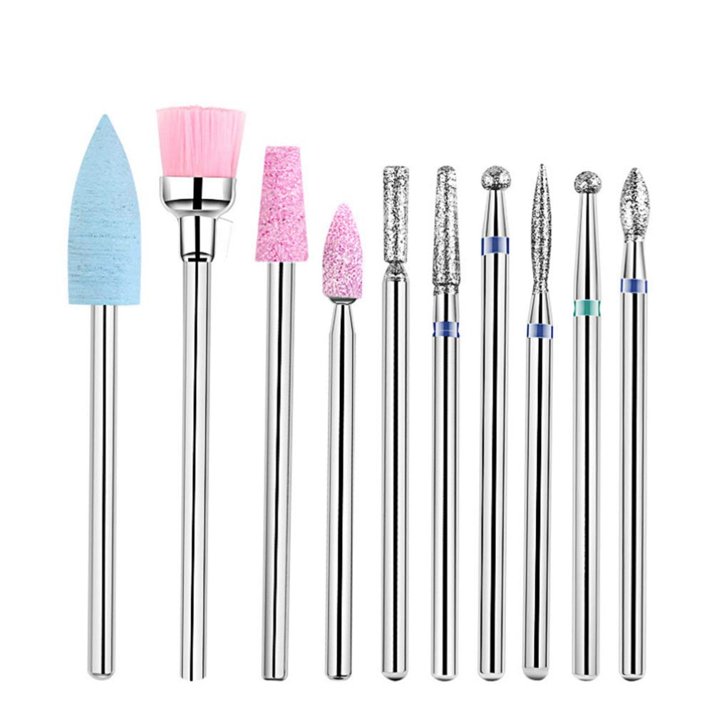 Beaupretty 10pcs Faux Nails Diamond Drill Bits Set - Professional Nail Grinding Heads & Polishing Manicure Drill Tools for Acrylic, Gel & Natural Nails - Perfect for Home Salon, Nail Art & Professional Manicure