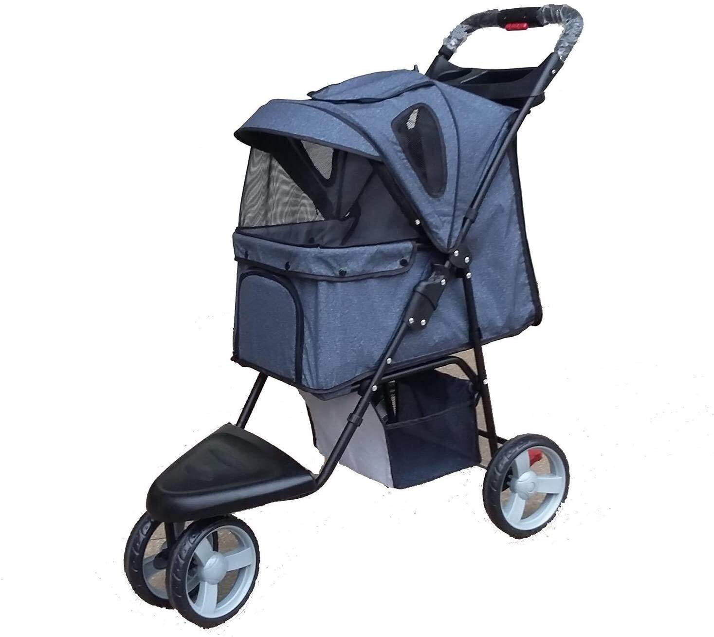 3-Wheel Pet Stroller for Dogs & Cats - Portable Folding Pet Trolley with Firm Frame - Perfect for Jogging, Travel & Outdoor Adventures