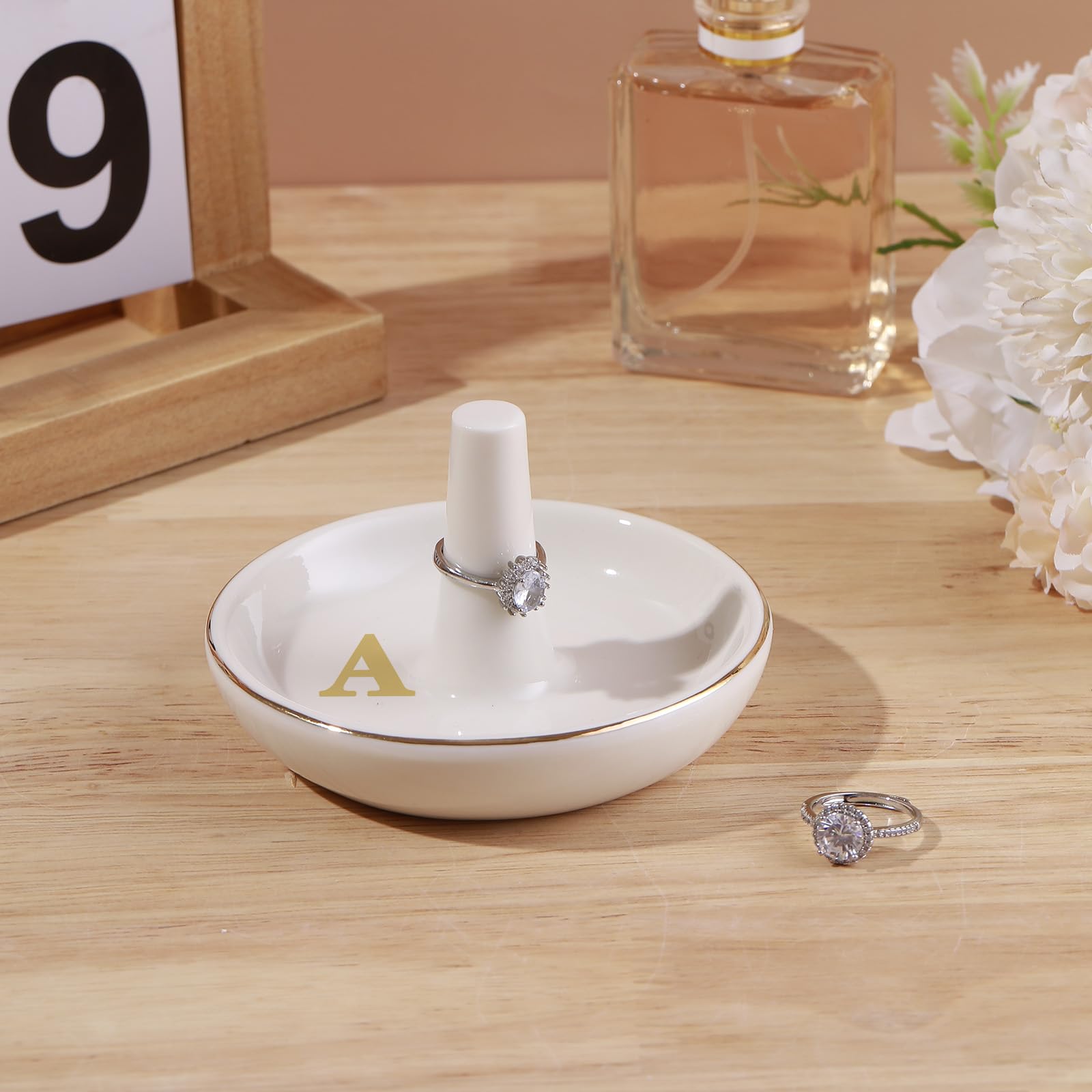 Initial A Wedding Ring Holder Dish - Elegant Gift for Brides & Bridesmaids | Perfect for Engagement & Room Decor
