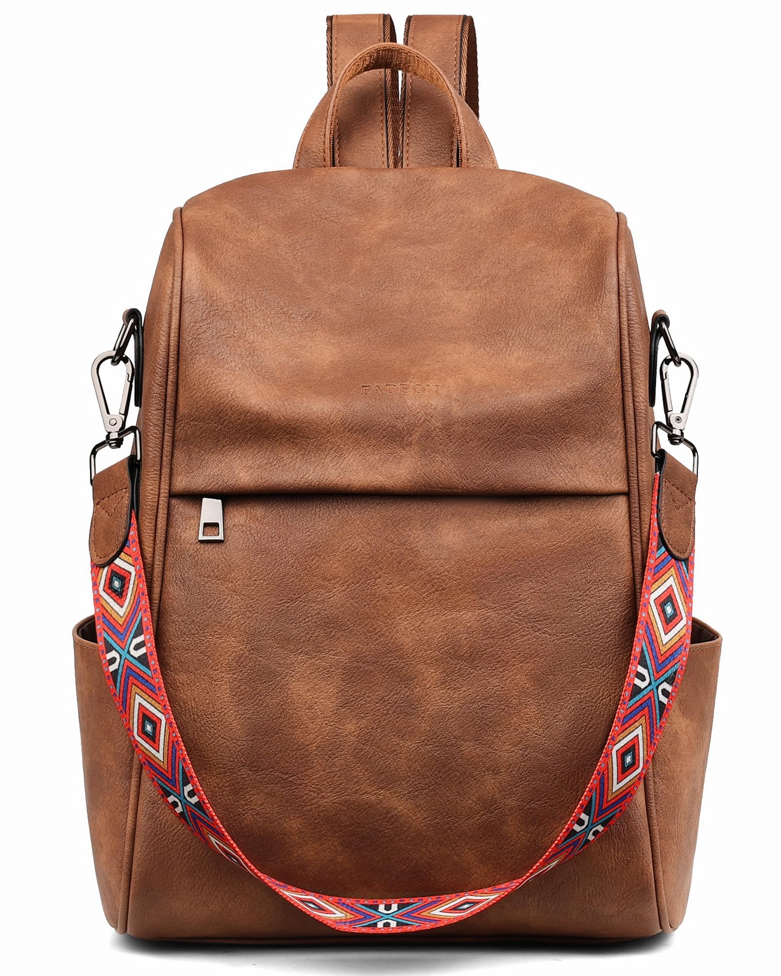 FADEON Anti Theft Backpack for Women - Stylish Faux Leather Laptop Backpack with Hidden Back Opening, Secure Work Bag & Travel Purse (Brown) - Perfect for Office, Commute & College Campus Use