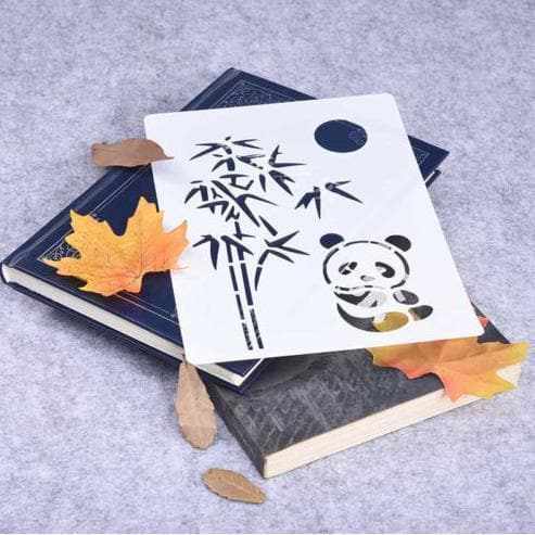 Adorable Sitting Panda with Tree and Moon Stencil - Perfect for DIY Crafts, Wall Art, and Home Decor
