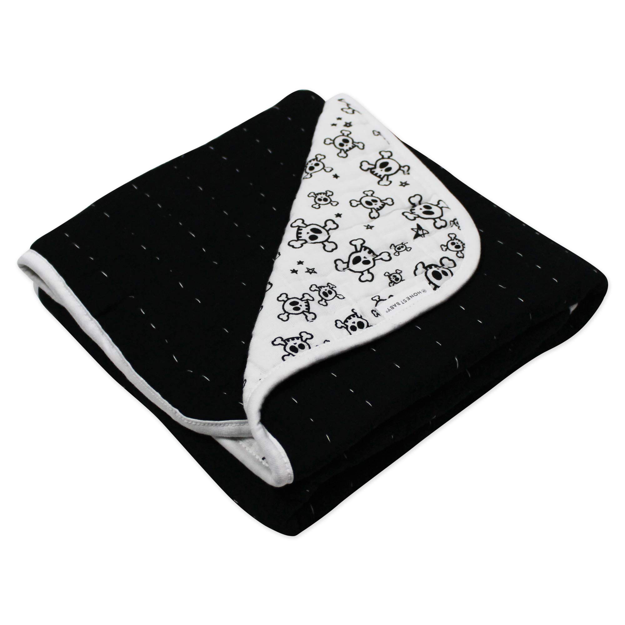 HonestBaby Reversible Organic Cotton Baby Blanket for Boys & Girls - Soft Quilted Infant Blanket, Unisex Tossed Skulls/Black Design - Perfect for Nursery, Stroller & Swaddling (One Size)