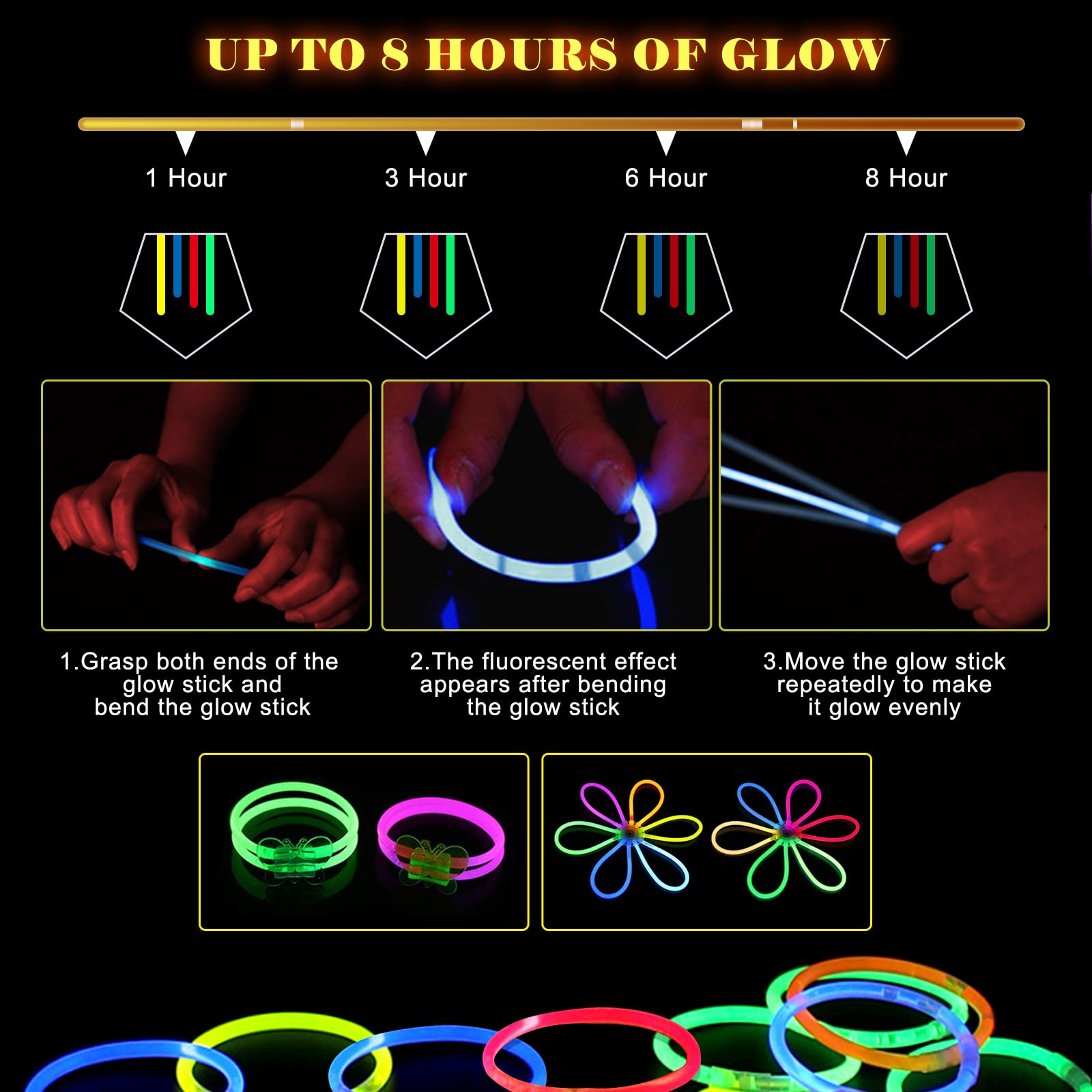 224PCS Glow Sticks Party Pack - Glow Stick Bracelets & Necklaces for Kids & Adults - Neon Glow in the Dark Party Supplies - Perfect for Birthday, Rave, Halloween & Night Events