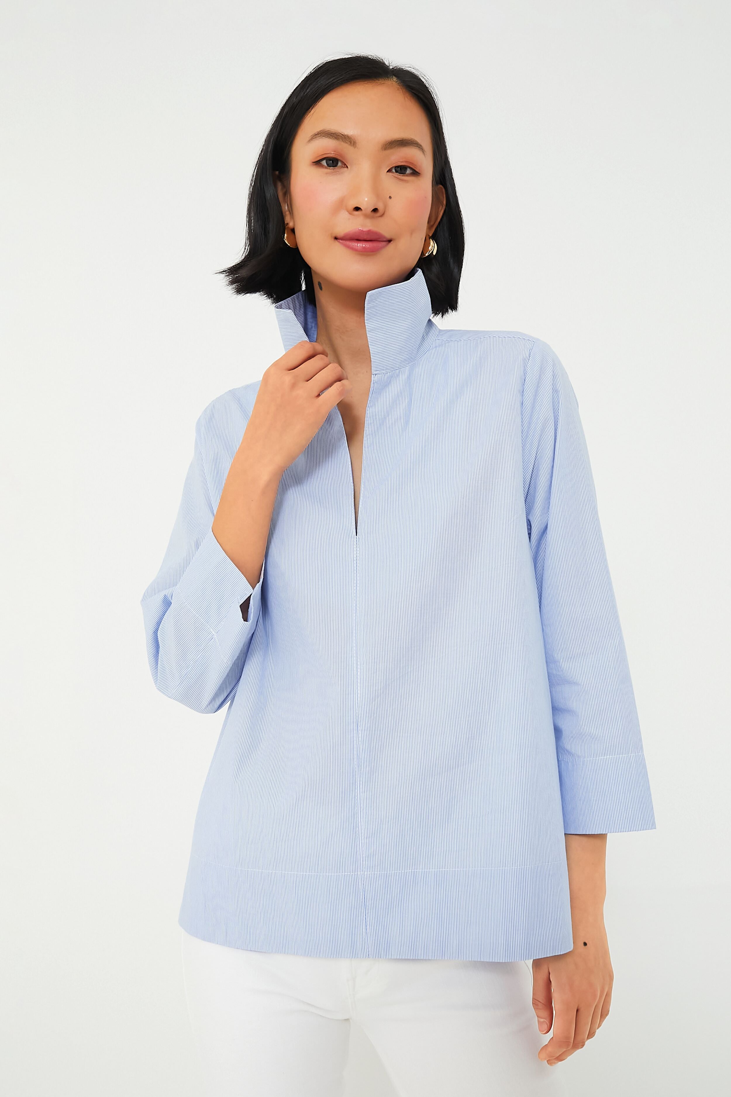 Blue Margot Stand Collar Blouse for Women | Elegant Office & Casual Wear | Perfect for Work, Dates & Special Occasions