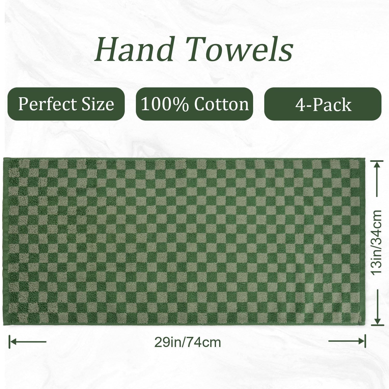 4 Pack Soft Hand Towels - Green Checkered Bathroom & Kitchen Towels, Quick Dry 13x29 Inches - Perfect for St. Patrick's Day Decor, Guest Bathrooms & Everyday Use