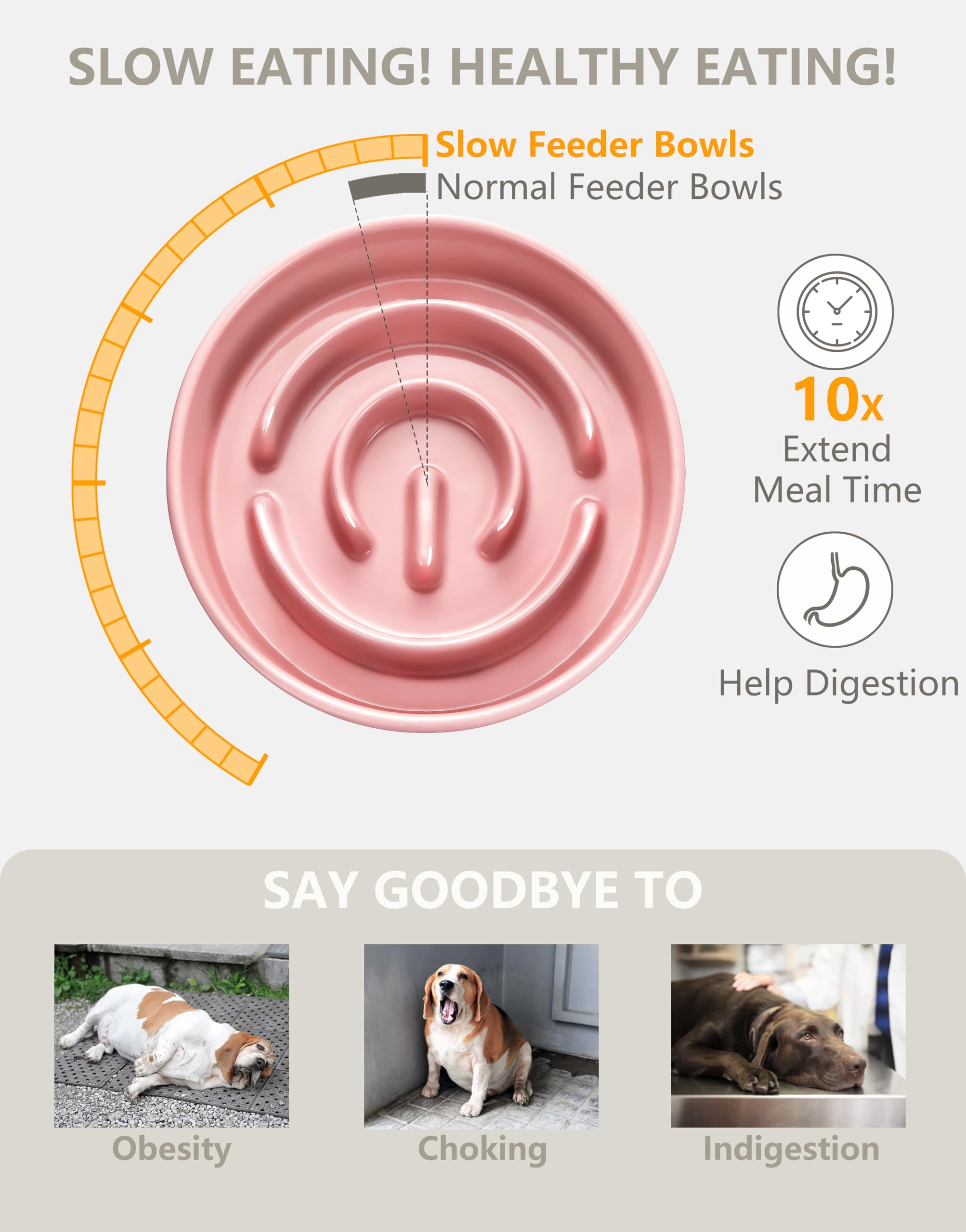Ceramic Slow Feeder Dog Bowl - 30oz Puzzle Maze Bowl for Medium & Large Dogs - Helps Prevent Bloat & Improve Digestion - Perfect for Fast Eaters & Mealtime Enrichment - 8 Inch Pink Pet Feeding Dish for Home or Travel Use