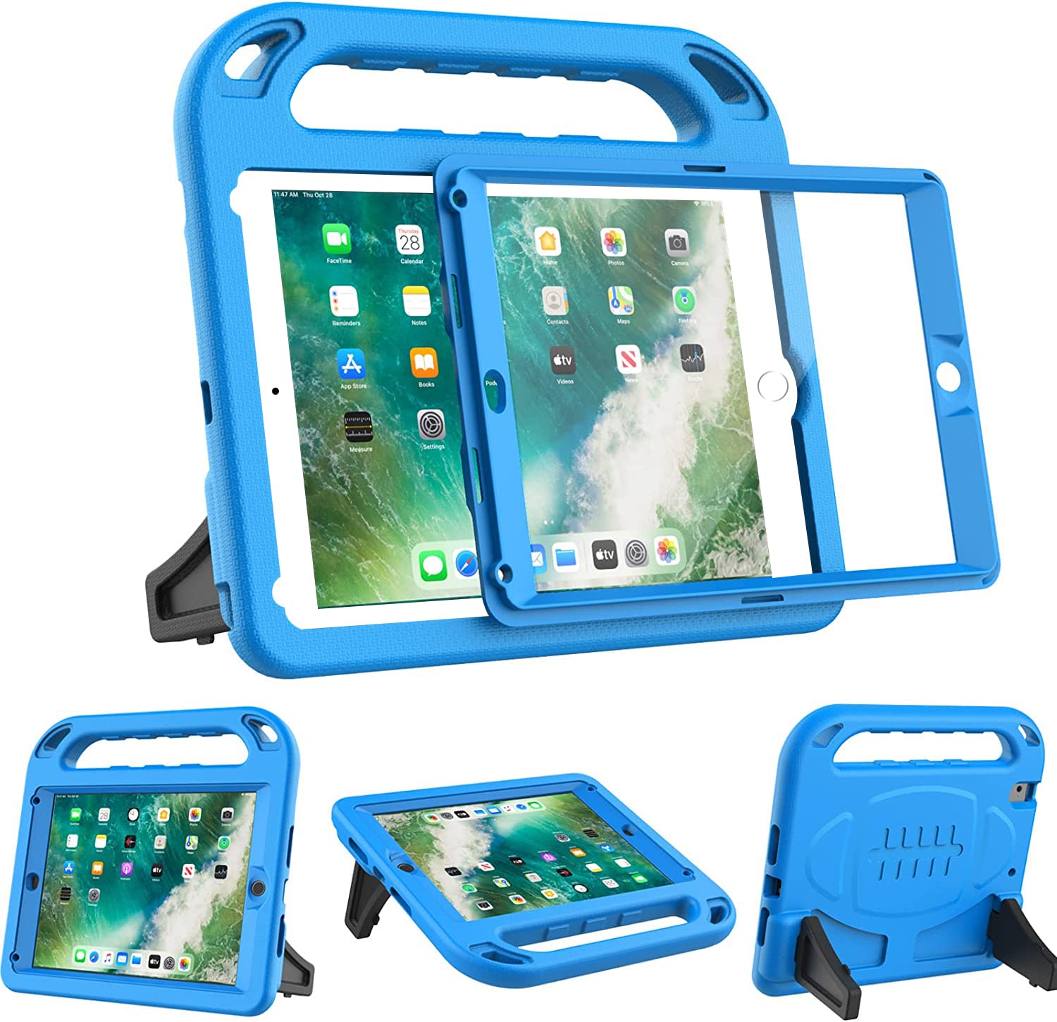 BMOUO Shockproof Kids iPad Case for iPad 6th/5th Generation (9.7-inch 2017/2018) & iPad Air 2 - Durable Handle Stand Cover with Screen Protector - Perfect for School, Travel & Home Use - Blue