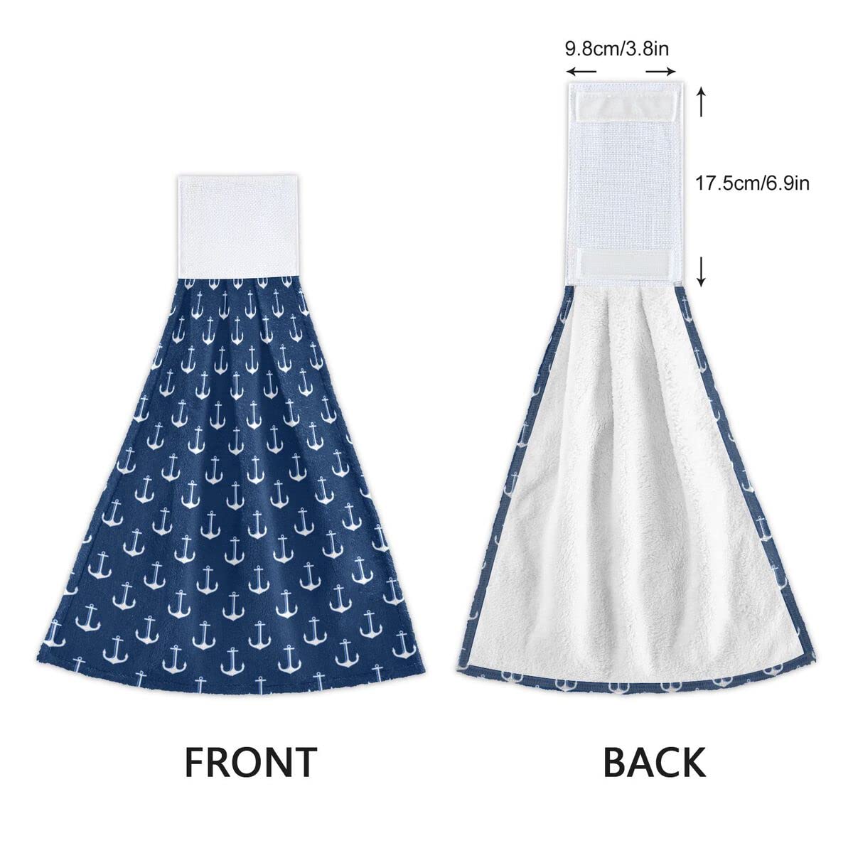 Nautical Blue and White Anchor Kitchen Towels Set of 2 - Soft Coral Velvet Absorbent Dish Towels with Hanging Loops - Perfect for Kitchen, Bathroom, and Summer Beach House Decor
