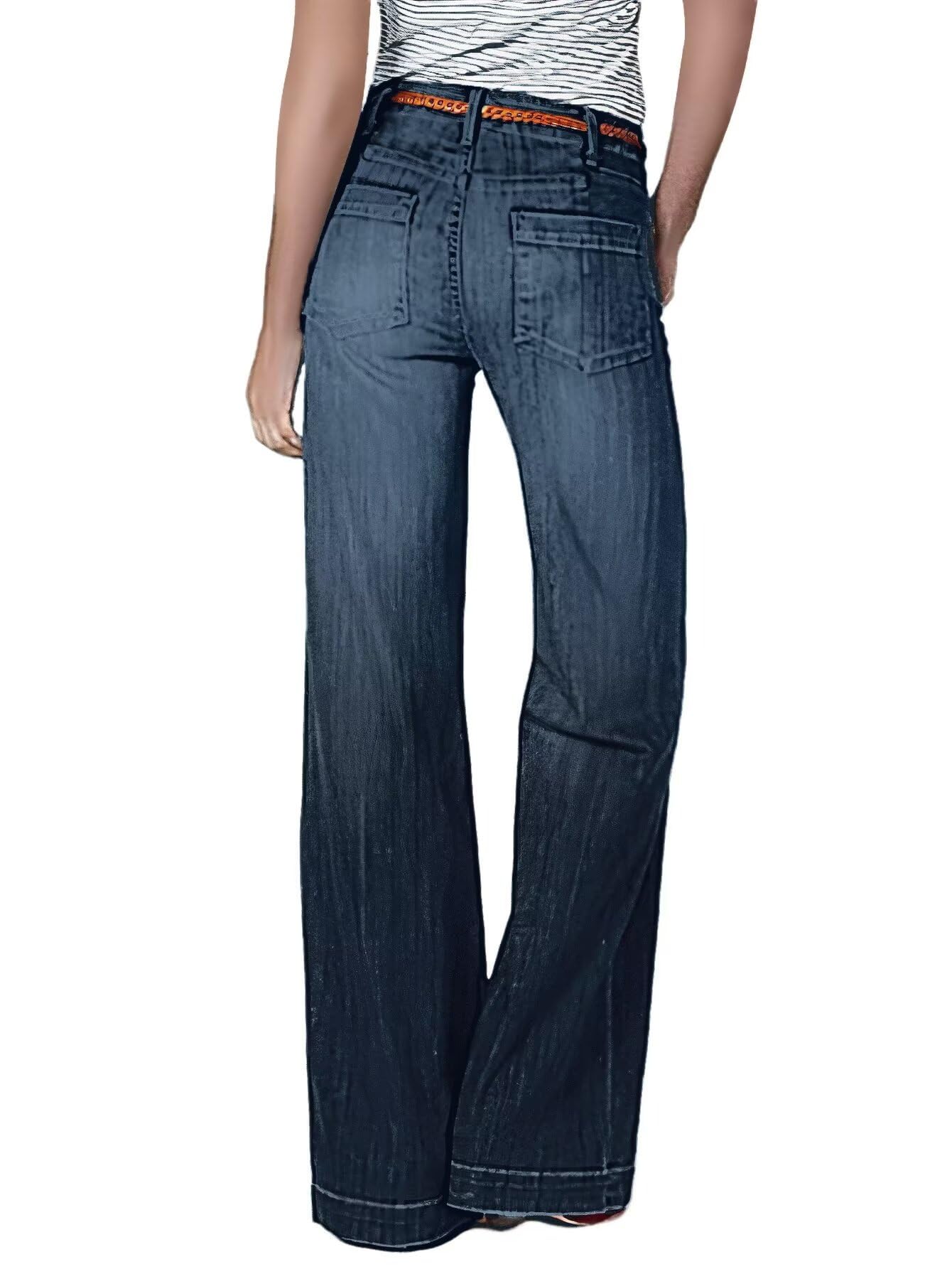 Flamingals Women's Low Waist Wide Leg Bootcut Jeans - Stretchy Baggy Flare Denim Pants (No Belt) for Casual Wear & Boho Style Outfits