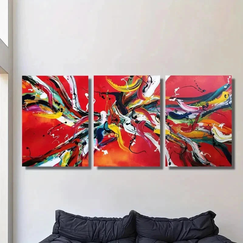 3-Piece Modern Abstract Oil Painting Metal Print Wall Art - Ready to Hang Home & Office Decor for Living Room, Bedroom, Dining Area