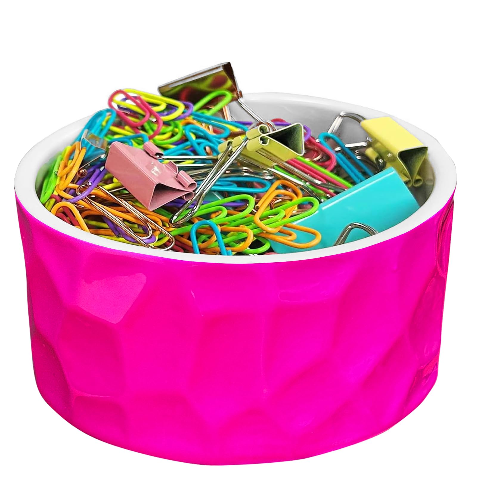 Ceramic Paper Clip Holder & Organizer - Cute Geometric Pattern Desk Accessory for Office, School, Home - Perfect for Women & Girls (Purple & Red) - Keep Your Desk Neat & Organized with This Stylish Binder Clip Dispenser