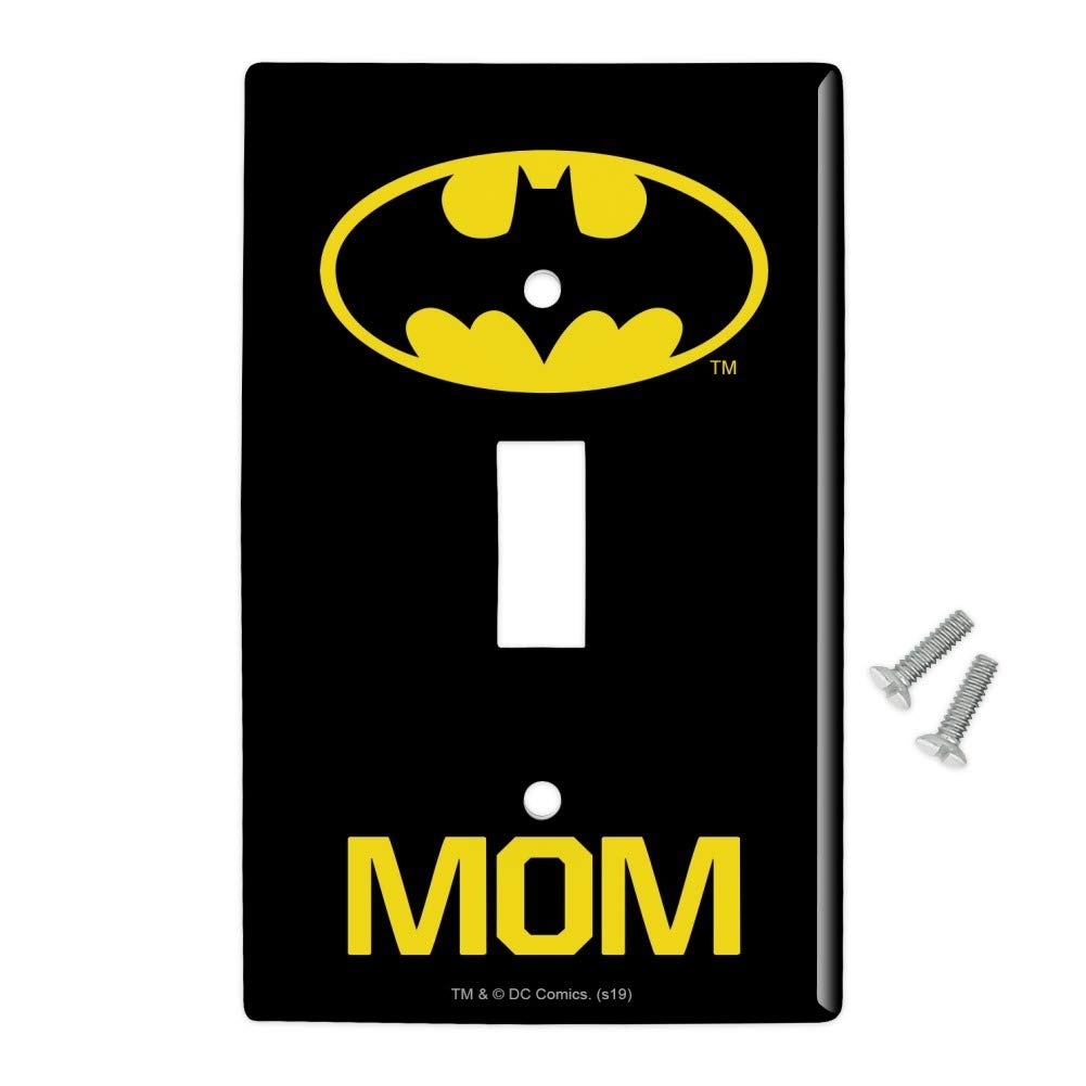 Batman Bat Mom Shield Logo Plastic Wall Decor Light Switch Plate Cover - Superhero Home Decor for Kids Room, Nursery & Batman Themed Bedroom