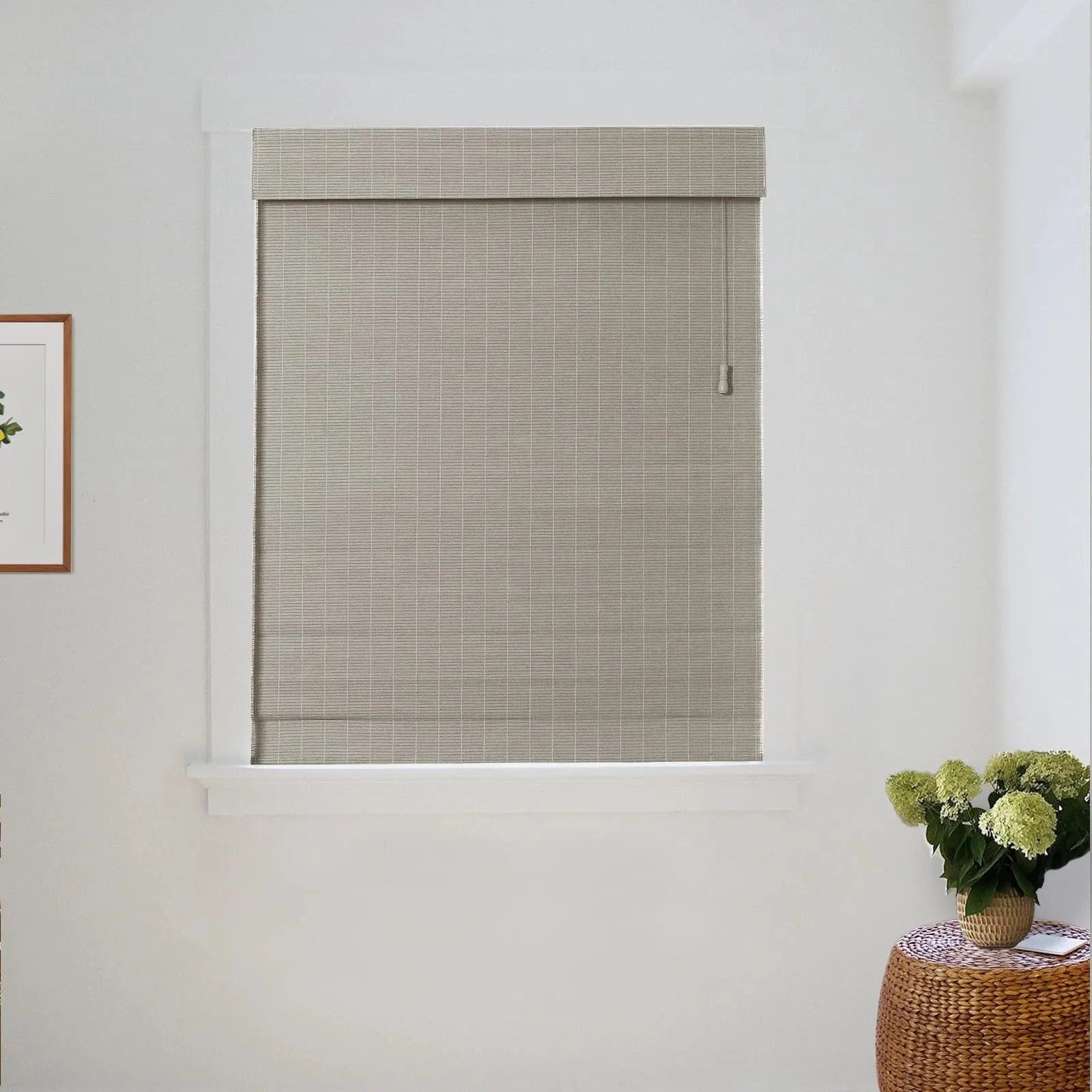 Natural Flax Bamboo Woven Window Shade - Eco-Friendly Stone Color for Living Room & Bedroom Blackout Privacy