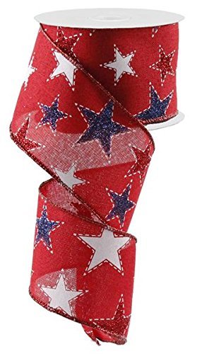 Red Glitter Star Ribbon - 2.5