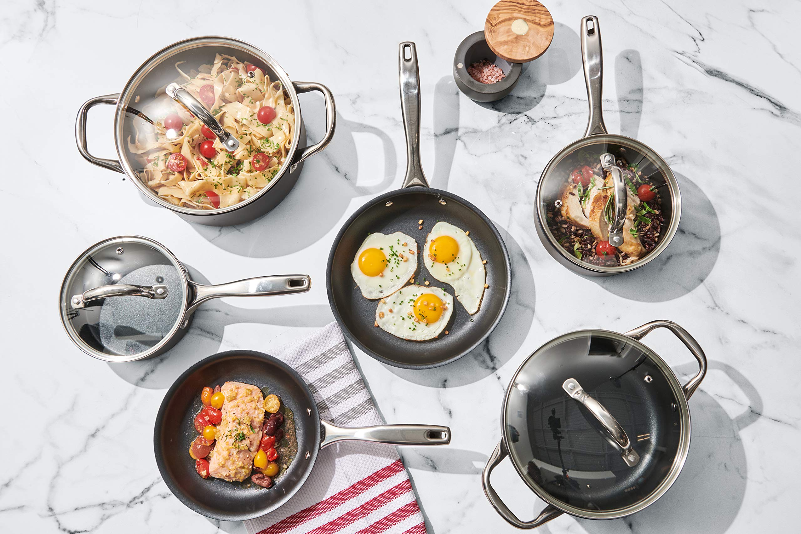 Cuisipro Easy Release Hard Anodized Stainless Steel Cookware Set - 10 Piece Nonstick Kitchen Pots and Pans for Professional Cooking & Home Chefs | Perfect for Sautéing, Frying, Baking and Everyday Meal Prep