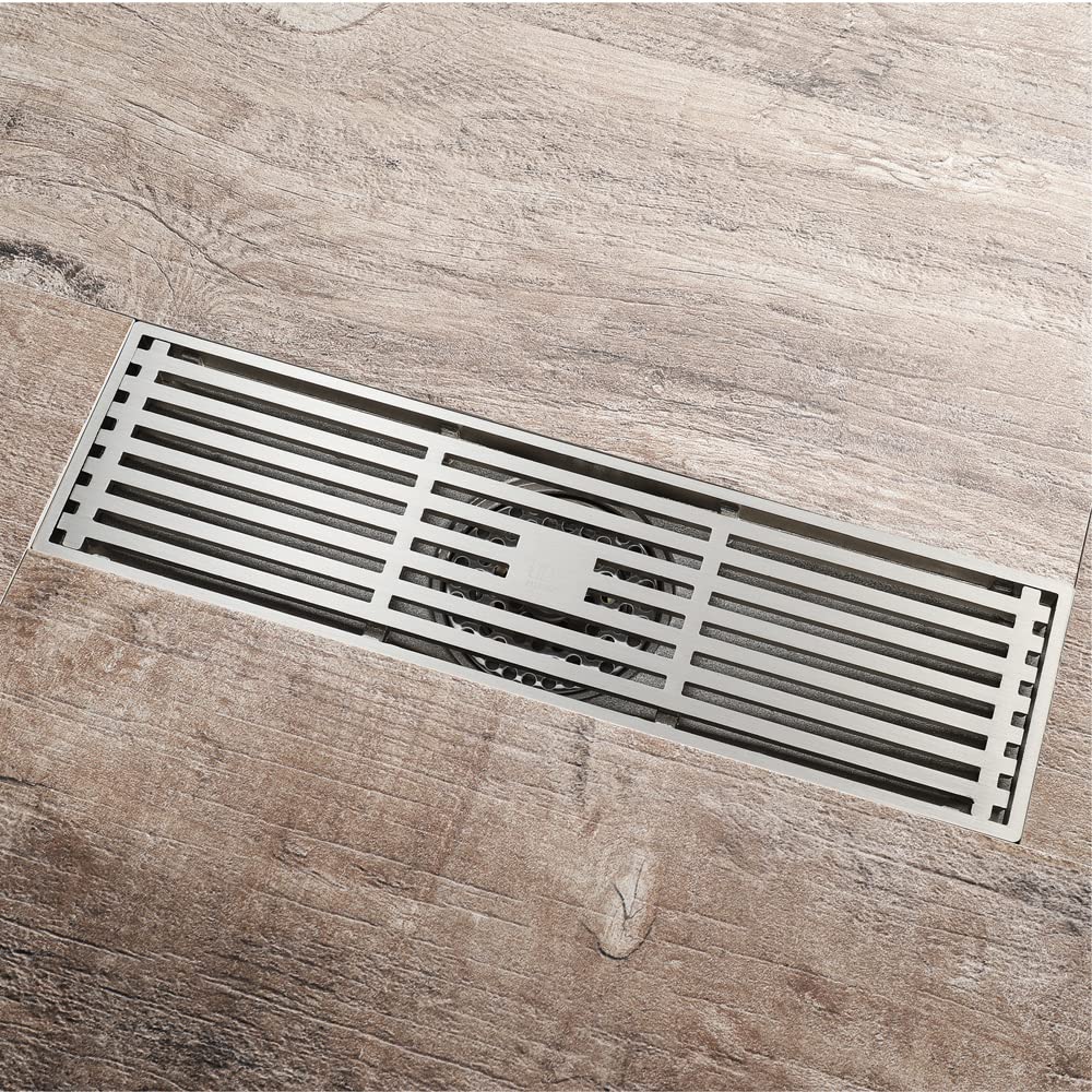 Boyuan 11.8x3.2 Inch Linear Shower Drain - Premium Brass Floor Drain with Cover, Hair Strainer & Deodorant Core | Bathroom Drainage Solution for Modern Showers & Wet Rooms