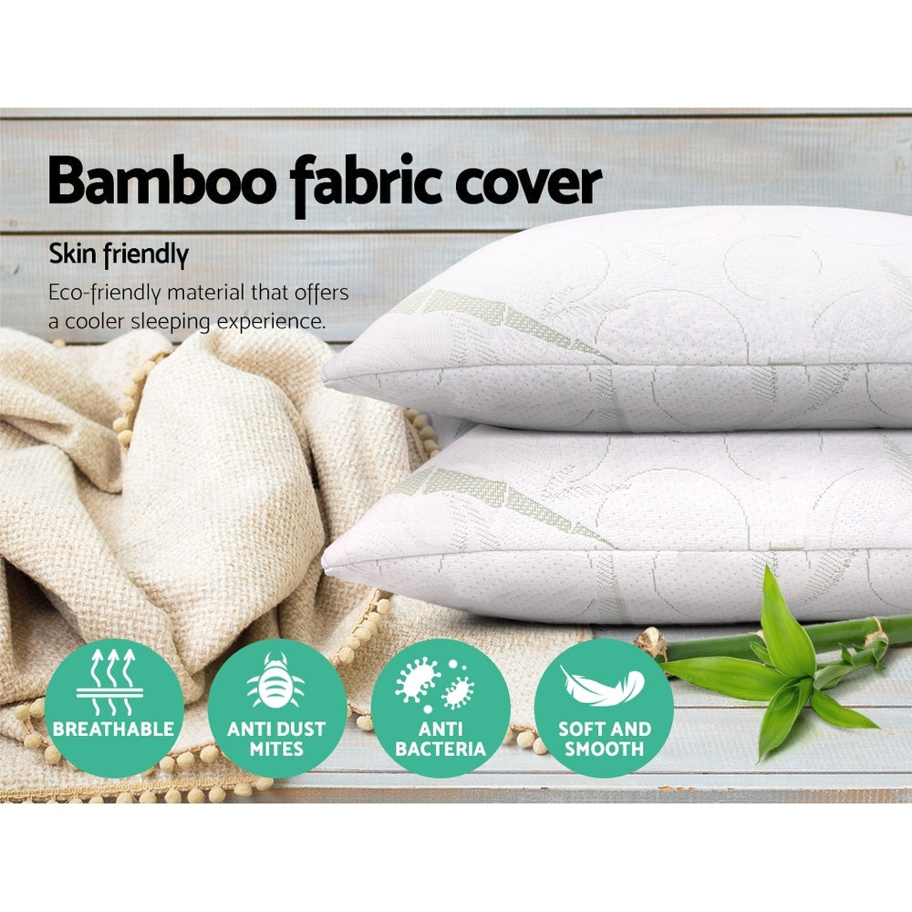 Premium Bamboo Pillow with Memory Foam - 2 Pack Cooling Bedding Set for Side Sleepers & Back Pain Relief - Perfect for Hot Sleepers & Allergy Sufferers