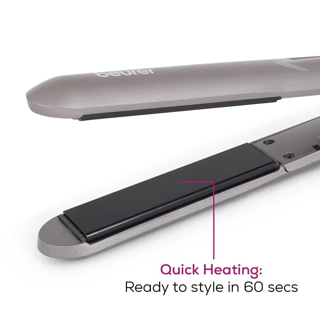 Beurer HS 15 Professional Ceramic Hair Straightener - Compact & Lightweight Flat Iron for All Hair Types (Grey) | Perfect for Travel, Home Use & Salon Styling