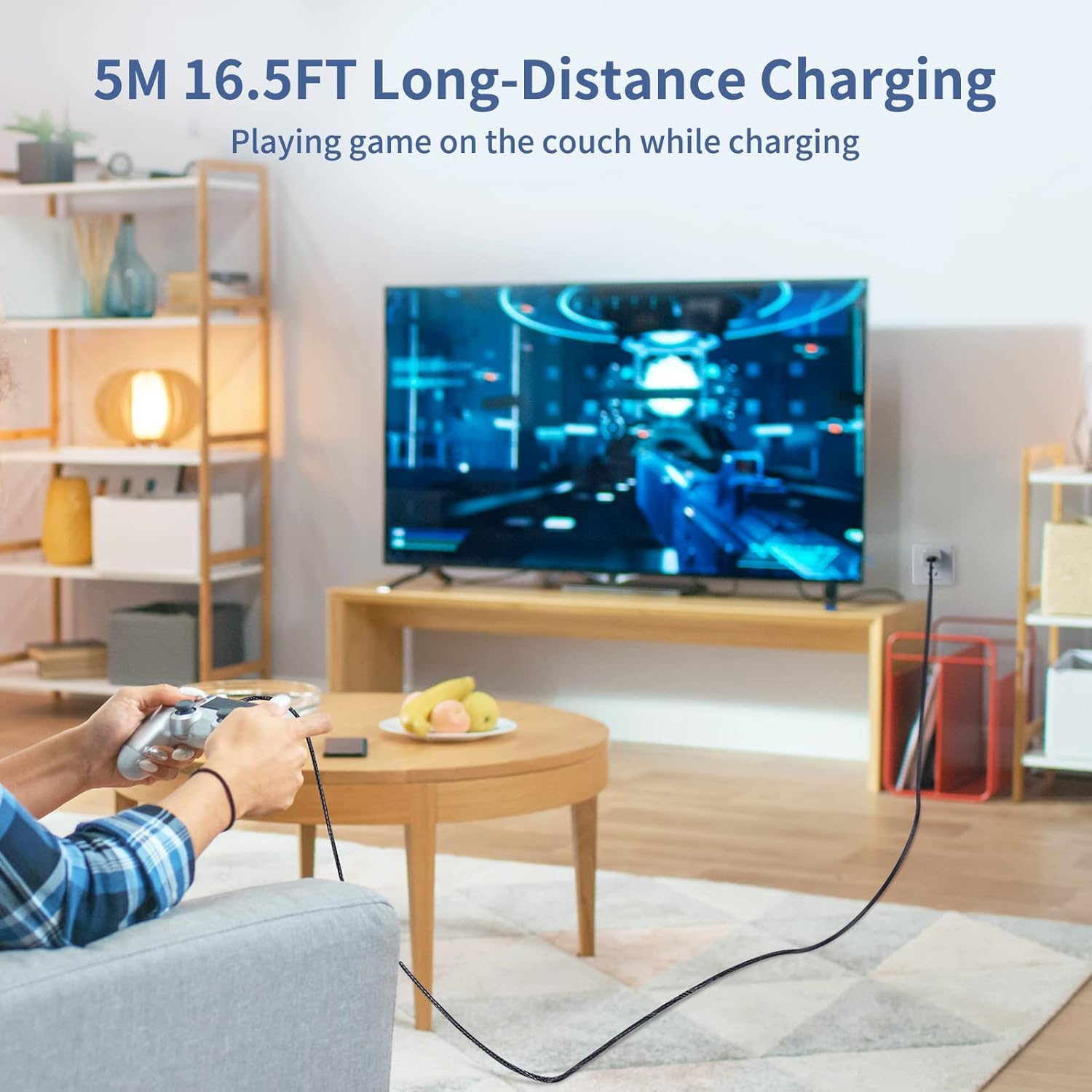 4M Extra Long USB C to USB C Fast Charging Cable 3.1A Braided Nylon Cord - Compatible with PS5 Controller, Samsung Galaxy S10/S9/S8 Plus, Note 10/9/8, LG V30/V20/G6/G5, Moto, Huawei, Mi9/8 - Perfect for Gaming, Travel & Home Charging