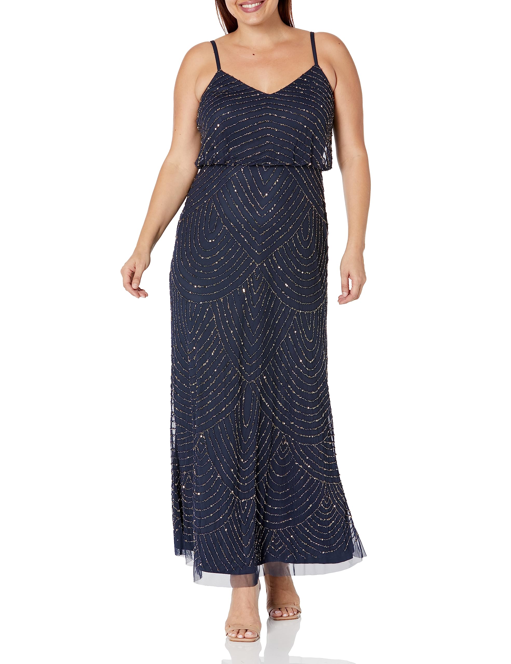 Adrianna Papell Women's Long Beaded Blouson Gown - Elegant Formal Evening Dress for Prom, Wedding & Black Tie Events