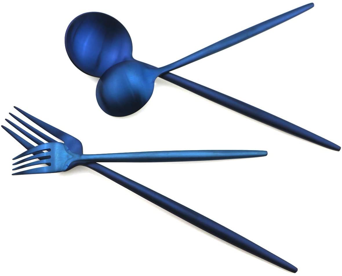 Premium 6-Piece Matte Blue Dessert Spoon Set - 18/10 Stainless Steel Salad Spoons (7.2