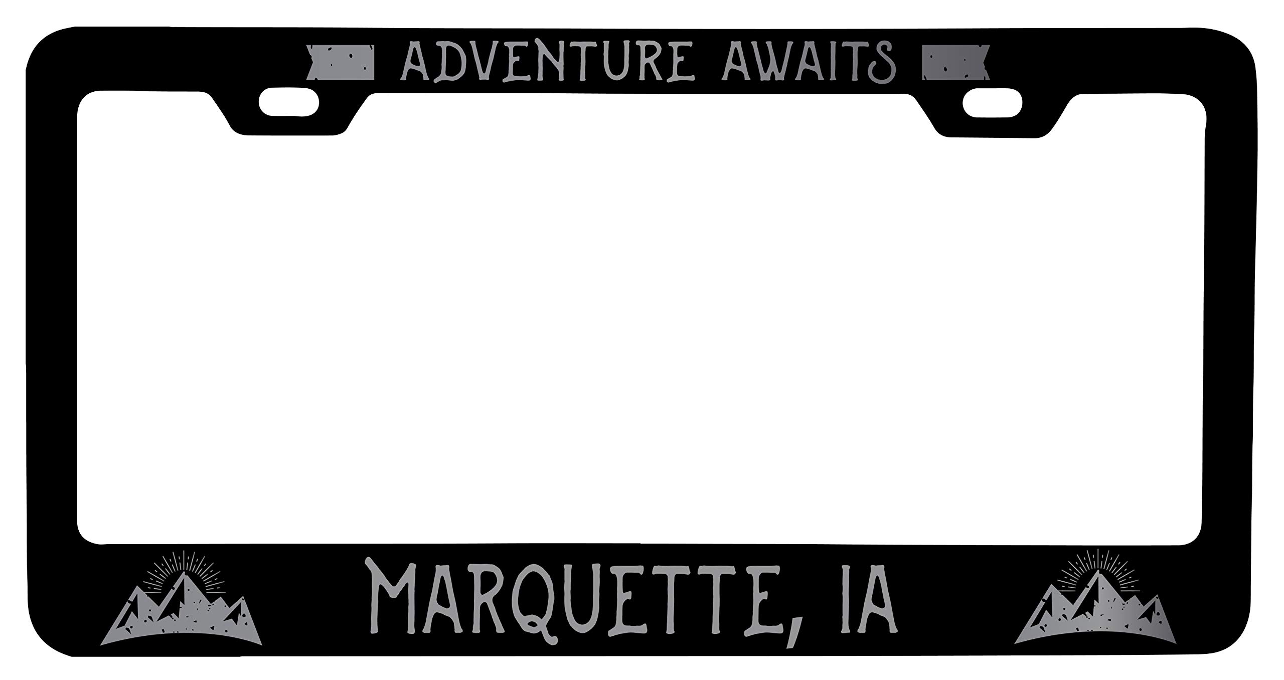 Laser Etched Black Metal License Plate Frame - Marquette Iowa Vanity Plate - Perfect for Cars, Trucks & Motorcycles - R&R Imports