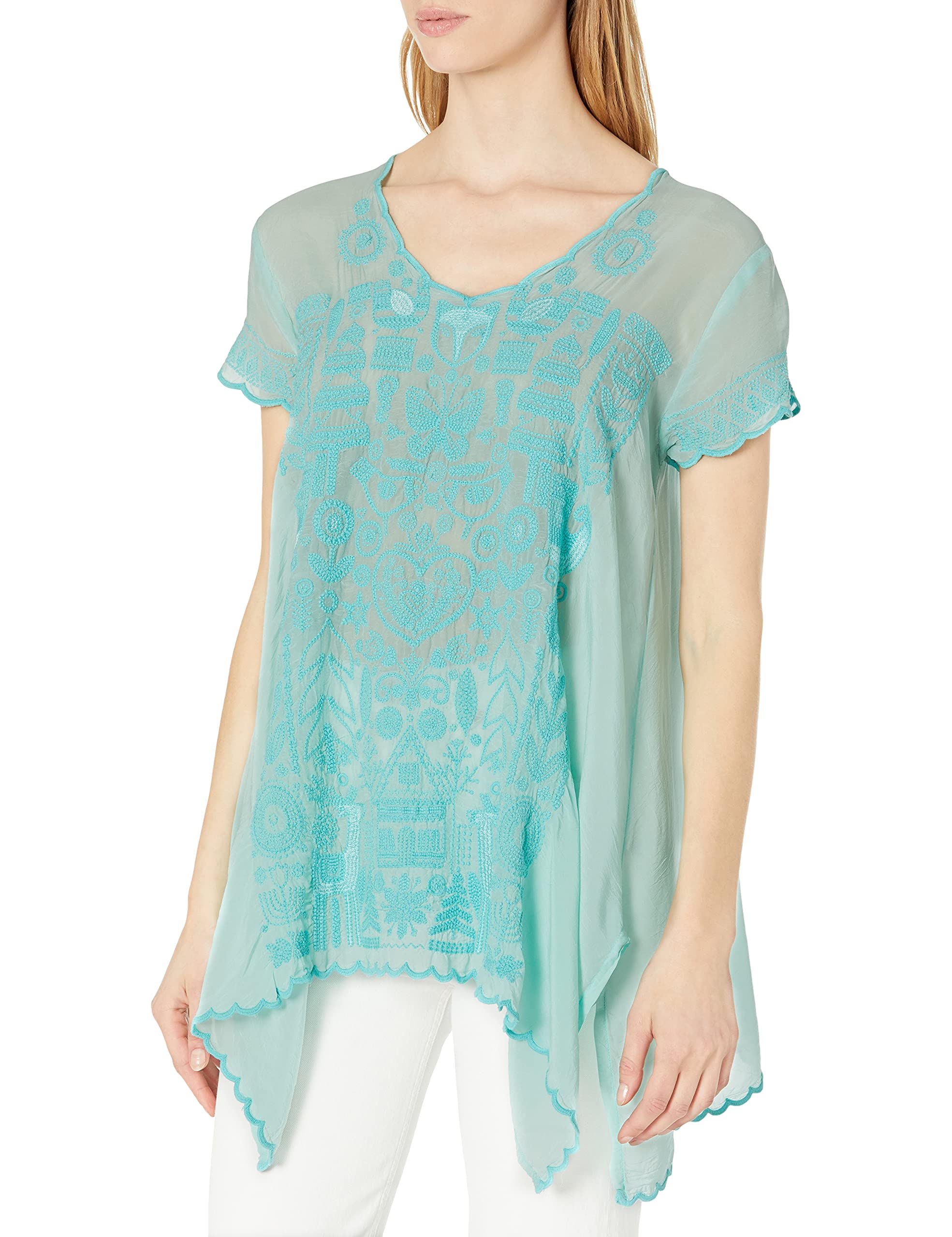 Johnny Was Women's Short Sleeve Boho Blouse - Floral Print Casual Top for Summer, Beach & Vacation Wear | Lightweight & Comfortable