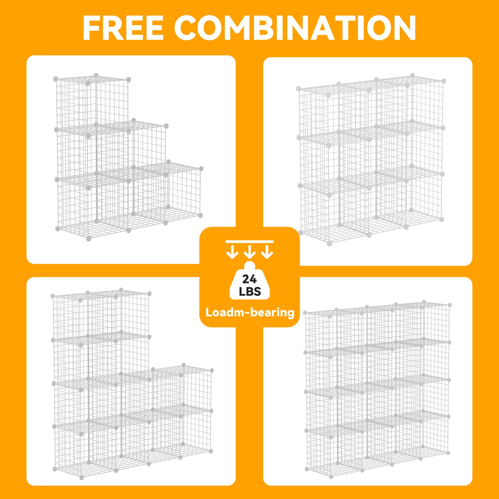 HUBSON 16-Cube Wire Storage Organizer - Freely Adjustable Metal Grid Shelf for Books, Toys, Crafts, Plants & Pet Supplies | Space-Saving Closet & Home Organization Solution (White Iron) - Perfect for Bedroom, Living Room, Office & Garage Storage Needs