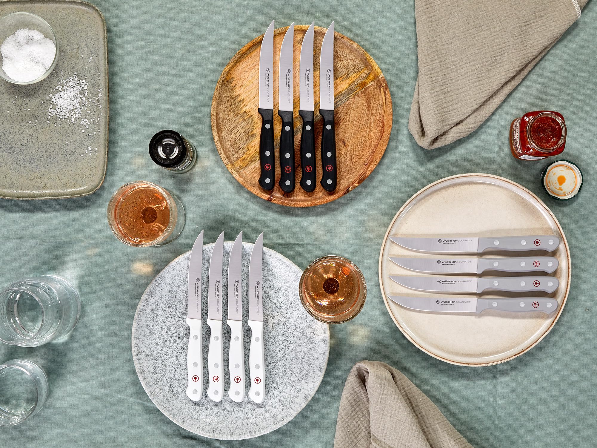 WÜSTHOF Gourmet 9-Piece White Steak Knife Set with In-Drawer Storage - Premium German Stainless Steel Knives for Steak Dinners, BBQ Parties & Fine Dining