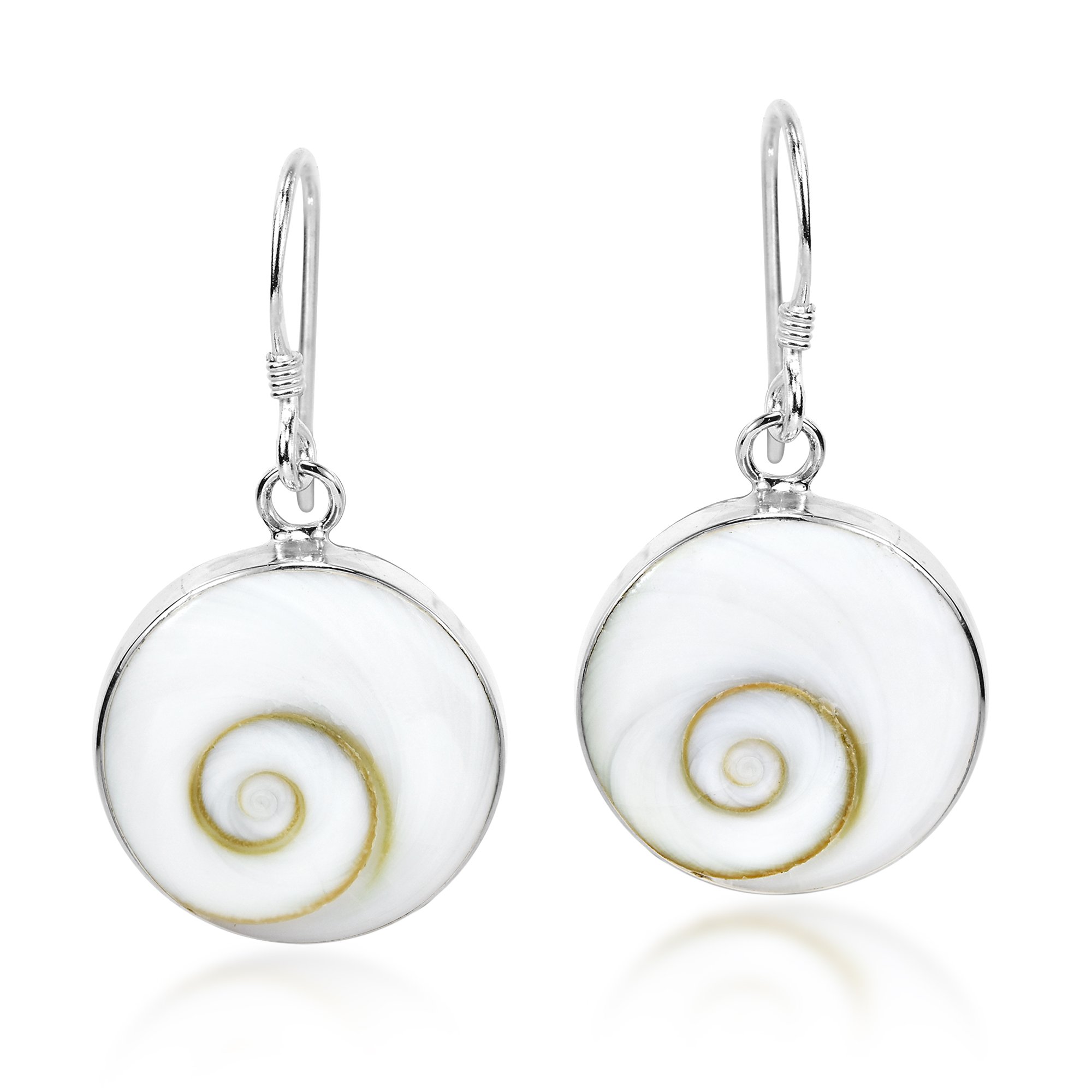 AeraVida 15mm Shiva Shell .925 Sterling Silver Dangle Earrings for Women - Elegant Round Swirling Design, Classic Silver Jewelry Gift for Mother's Day, Wedding, Party & Everyday Wear