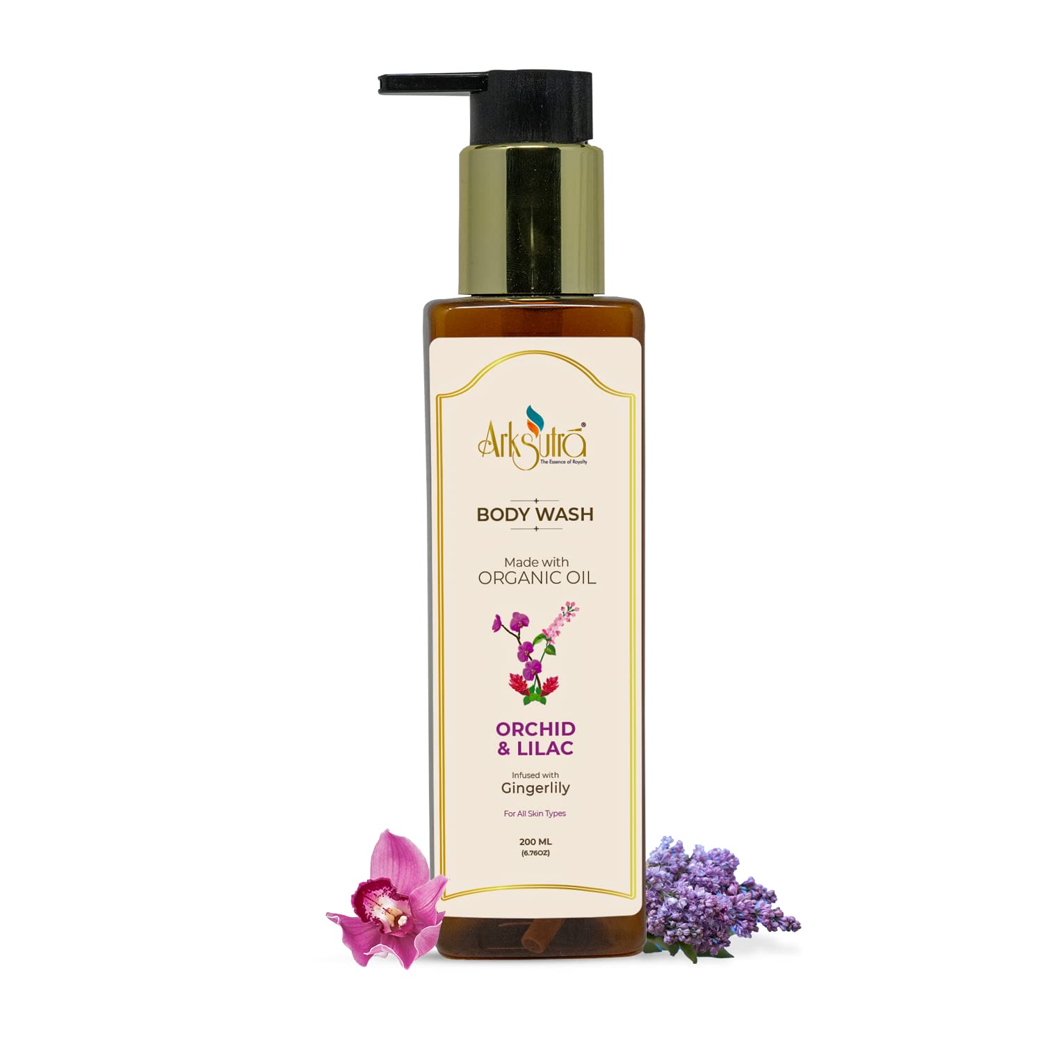 Arksutra Orchid & Lilac Body Wash - 100% Vegan, Paraben-Free, Cruelty-Free & SLS Free | Made in India | Infused with Gingerlily for Sweet Floral Fragrance | Perfect for Sensitive Skin & Relaxing Bath Time