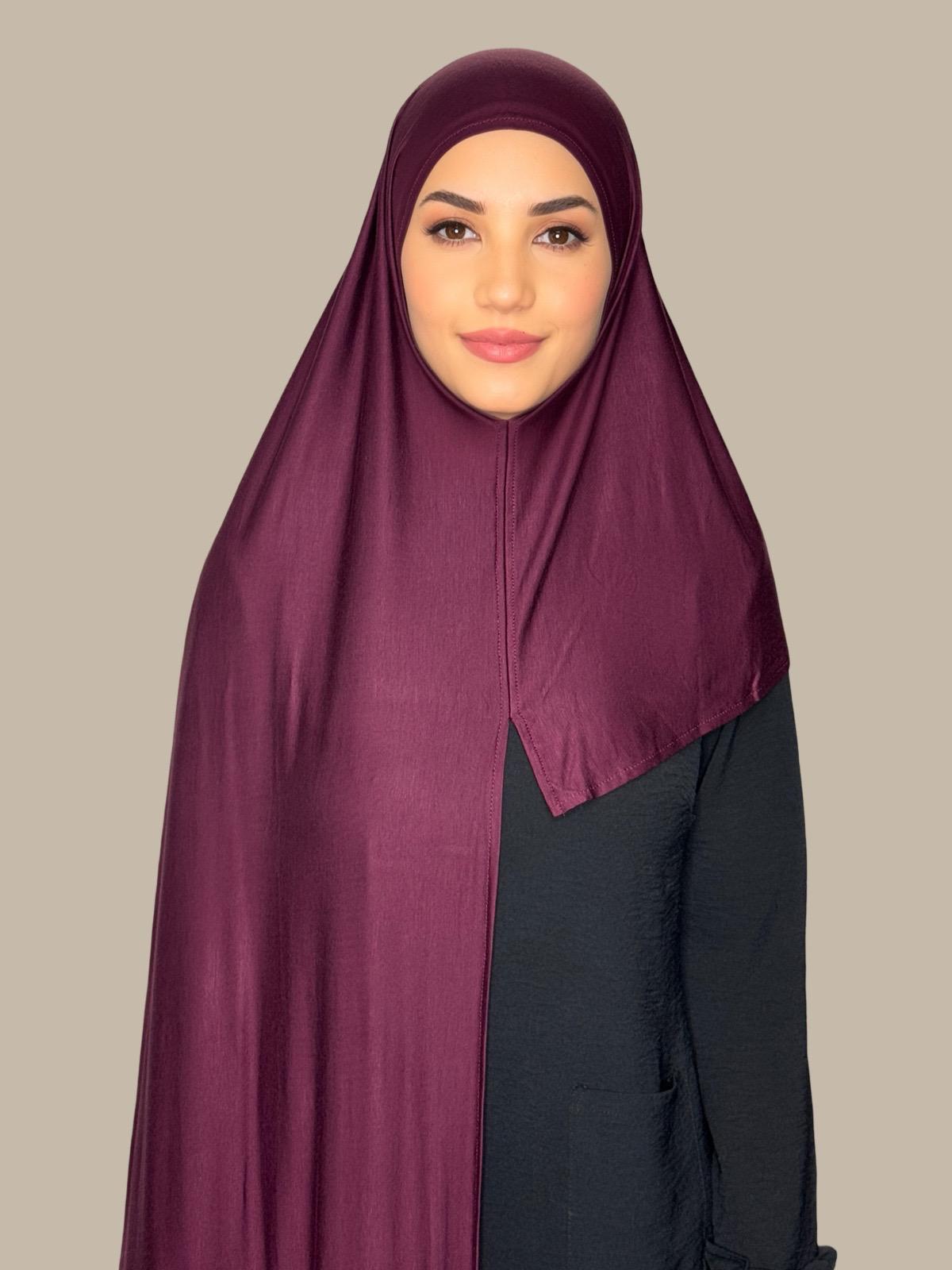 Pre-Sewn Jersey Hijab in Wine Red - Soft & Comfortable Muslim Headscarf for Daily Wear, Work, and Prayer