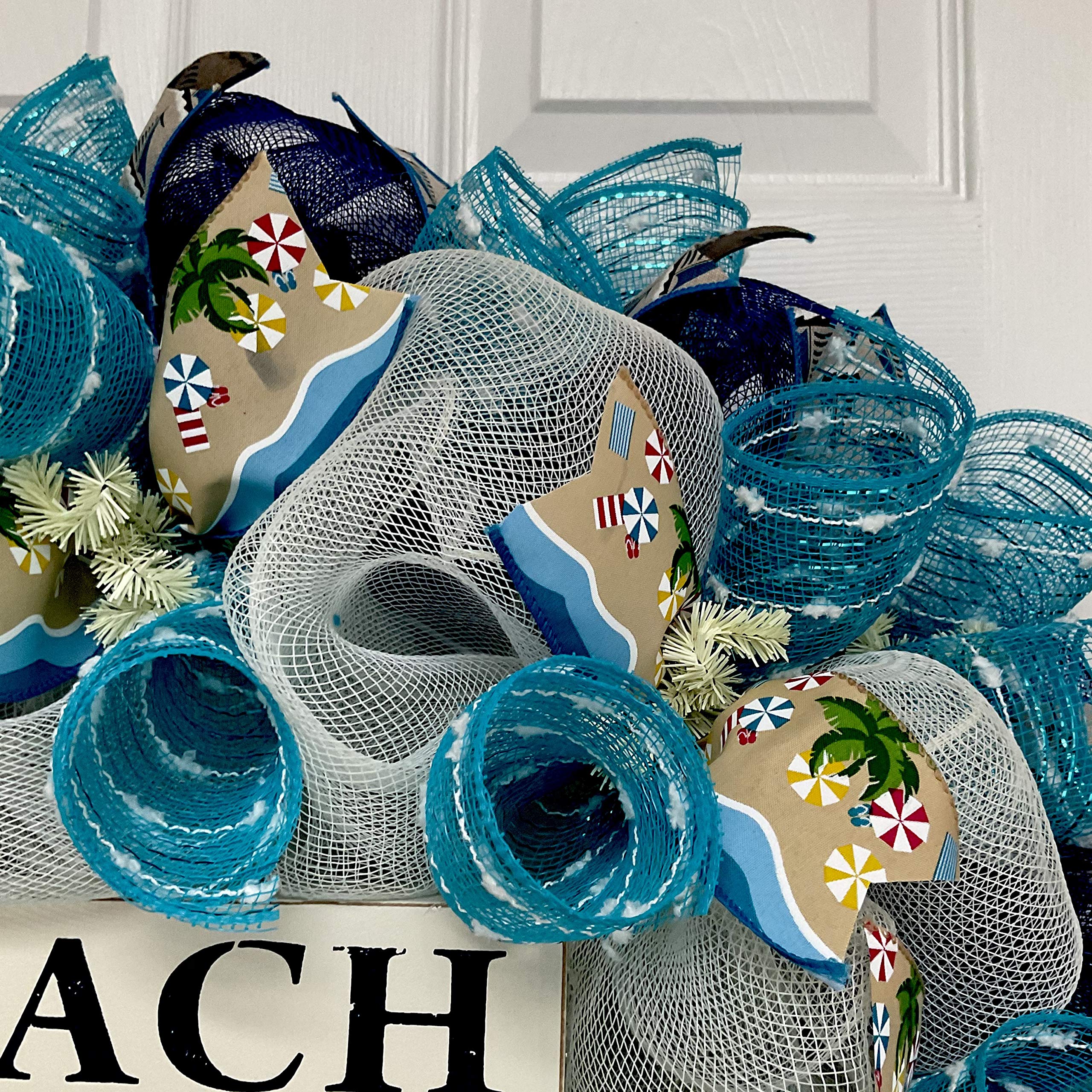 Handmade Deco Mesh Wreath for Beach Decor - Coastal Home Decor, Front Door Wreath for Summer, Beach House Wall Hanging