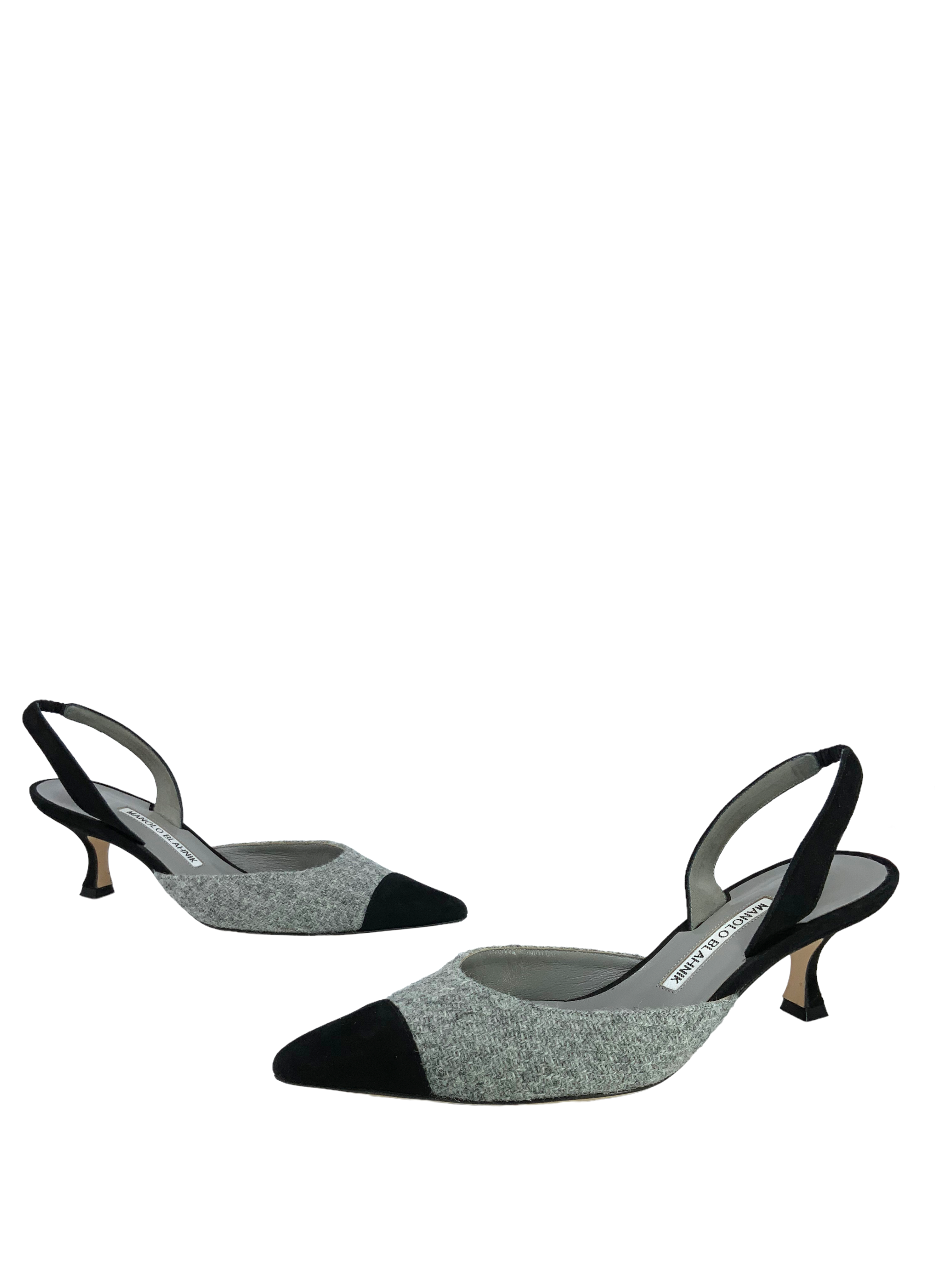 Manolo Blahnik Tweed Carolyne Slingback Pumps - Women's Size 8 (US) | Elegant Heels for Weddings, Parties & Special Occasions
