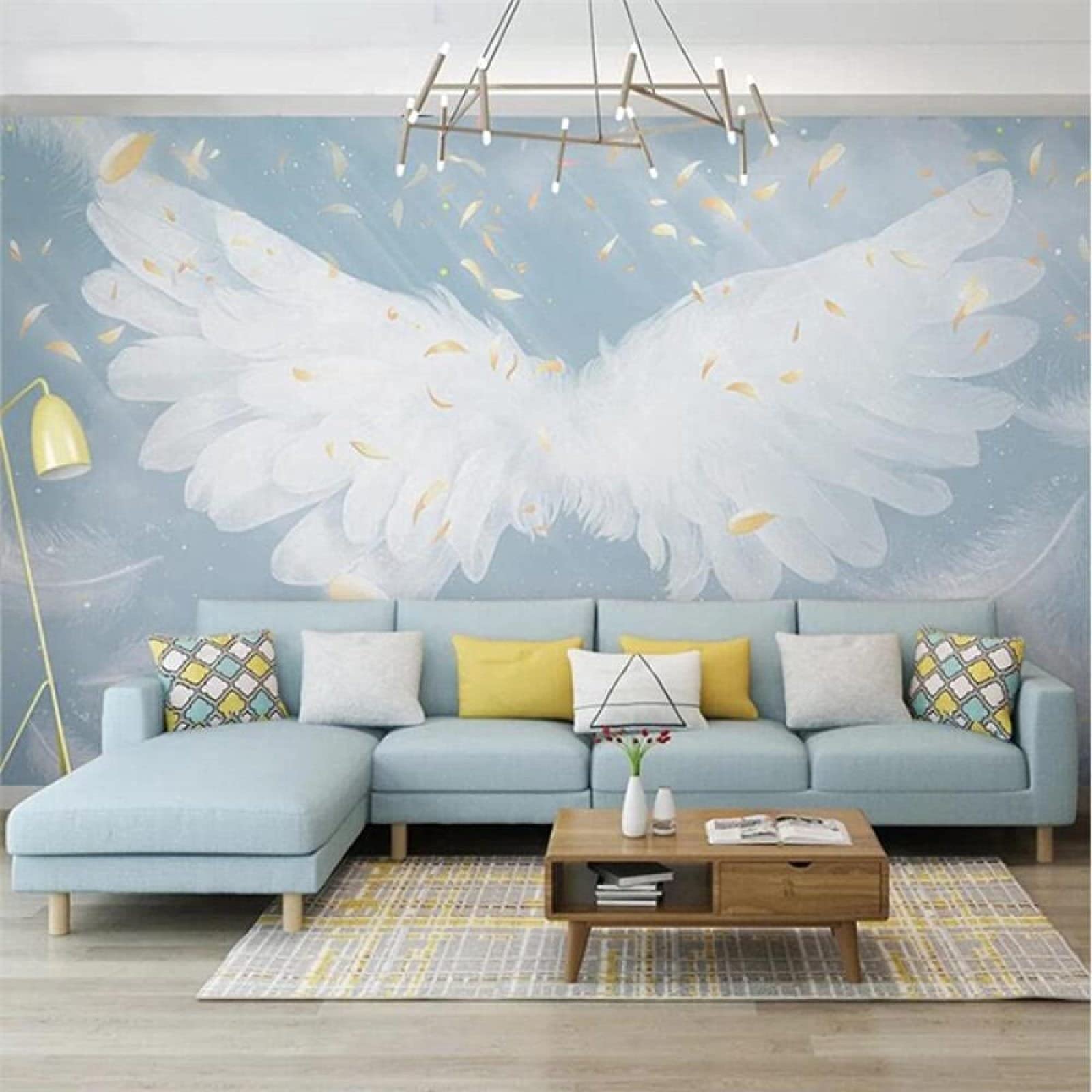 Golden Feather Angel Wings Mural Wallpaper - 116