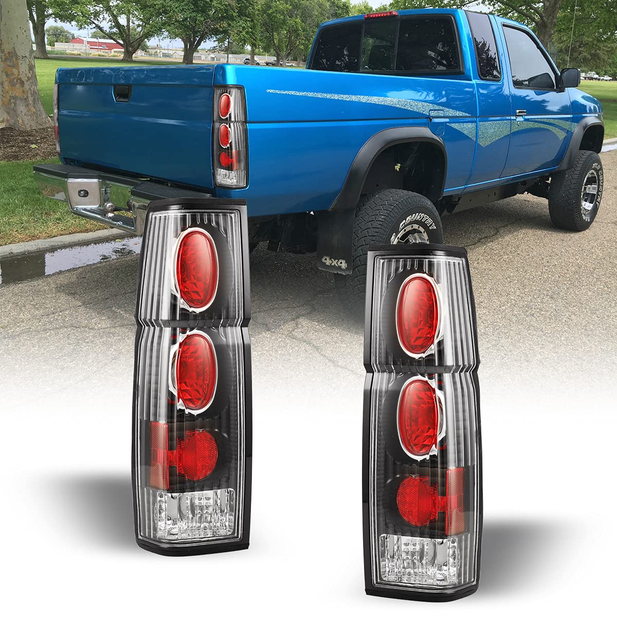 NIXON OFFROAD LED Tail Lights for Nissan Hardbody D21 SE XE 1986-1994 & Pickup SE XE 1995-1997 - Matte Black Housing with Clear Lens - Direct Replacement Rear Lamps Assembly (1 Pair) - Perfect for Off-Roading, Truck Upgrades & Night Driving Safety