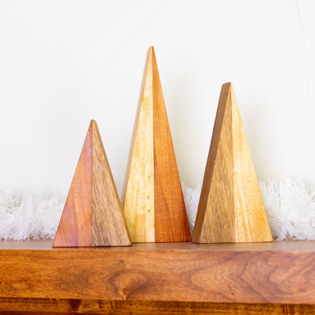 Set of 3 Reclaimed Wood Standing Christmas Trees - Rustic Holiday Decor for Home, Office & Festive Parties