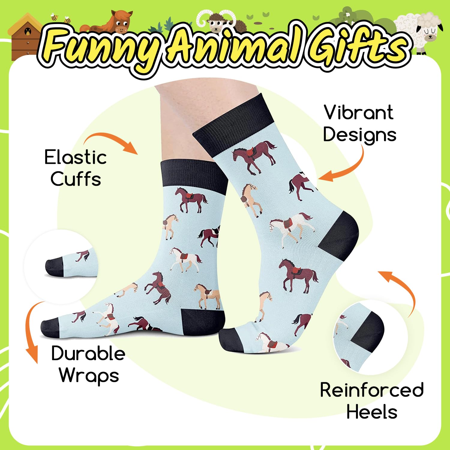 Zmart Animal Themed Gift Socks - German Shepherd, Chicken, Horse, Goat & Pig Design Unisex Socks for Dog Lovers, Farmers & Animal Enthusiasts - Perfect for Gifts, Casual Wear & Fun Outfits