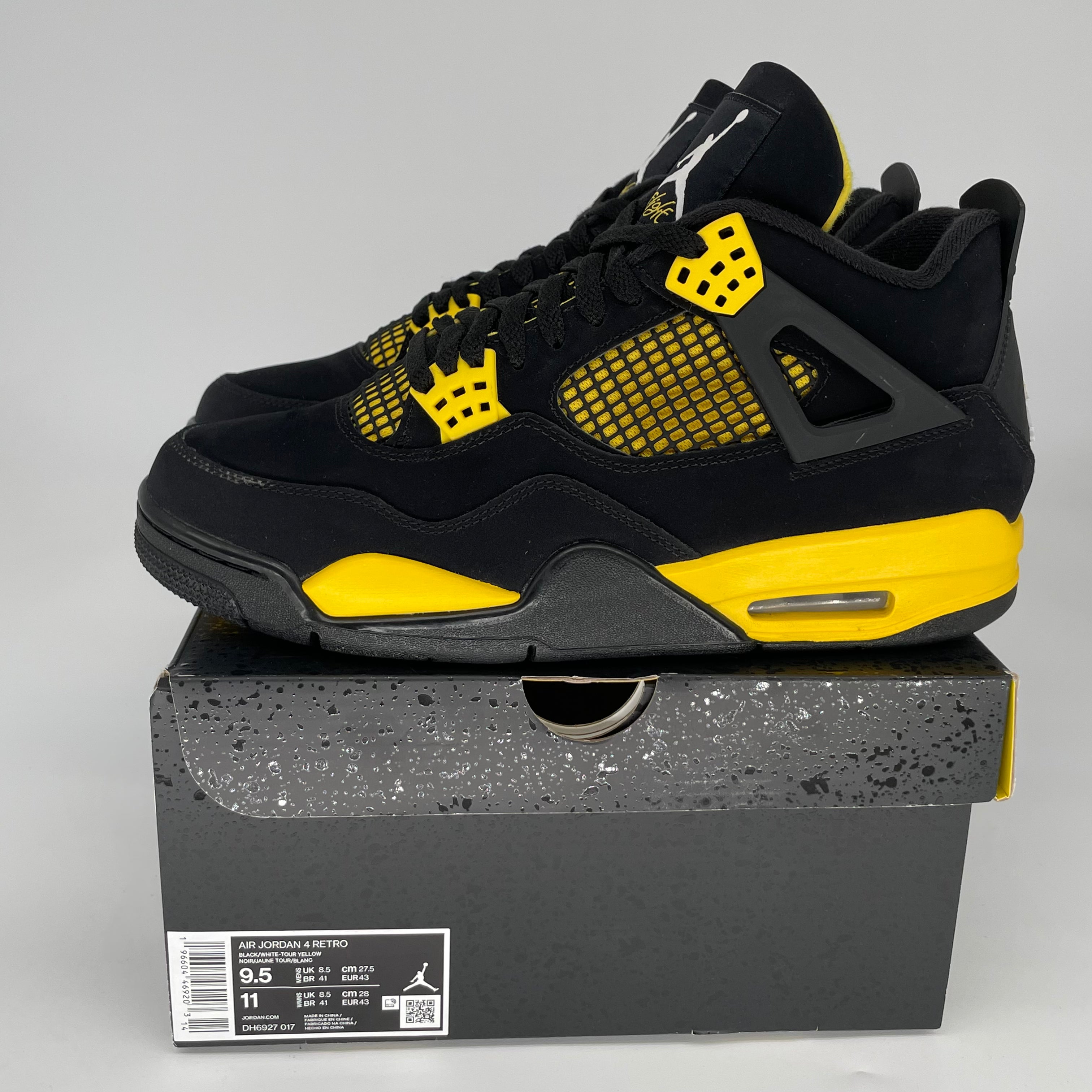 AIR JORDAN 4 THUNDER Retro Sneakers - Men's Size 9.5 (DH6927-017) - Authentic Basketball Shoes for Sports & Streetwear Fashion
