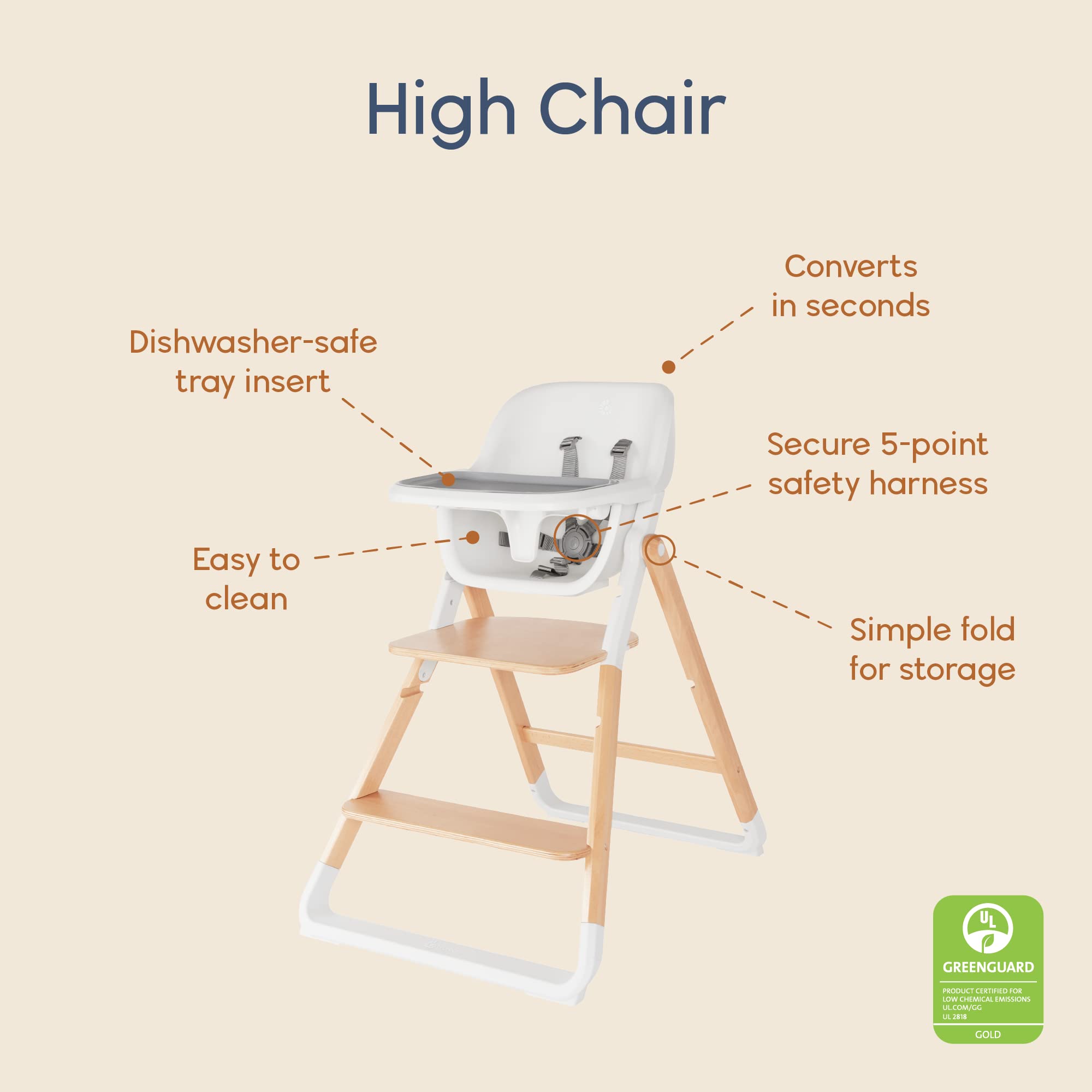 Ergobaby Evolve Portable High Chair for Babies - Adjustable, Lightweight & Travel-Friendly - Perfect for Dining, Travel & Outdoor Use - Dark Wood Finish